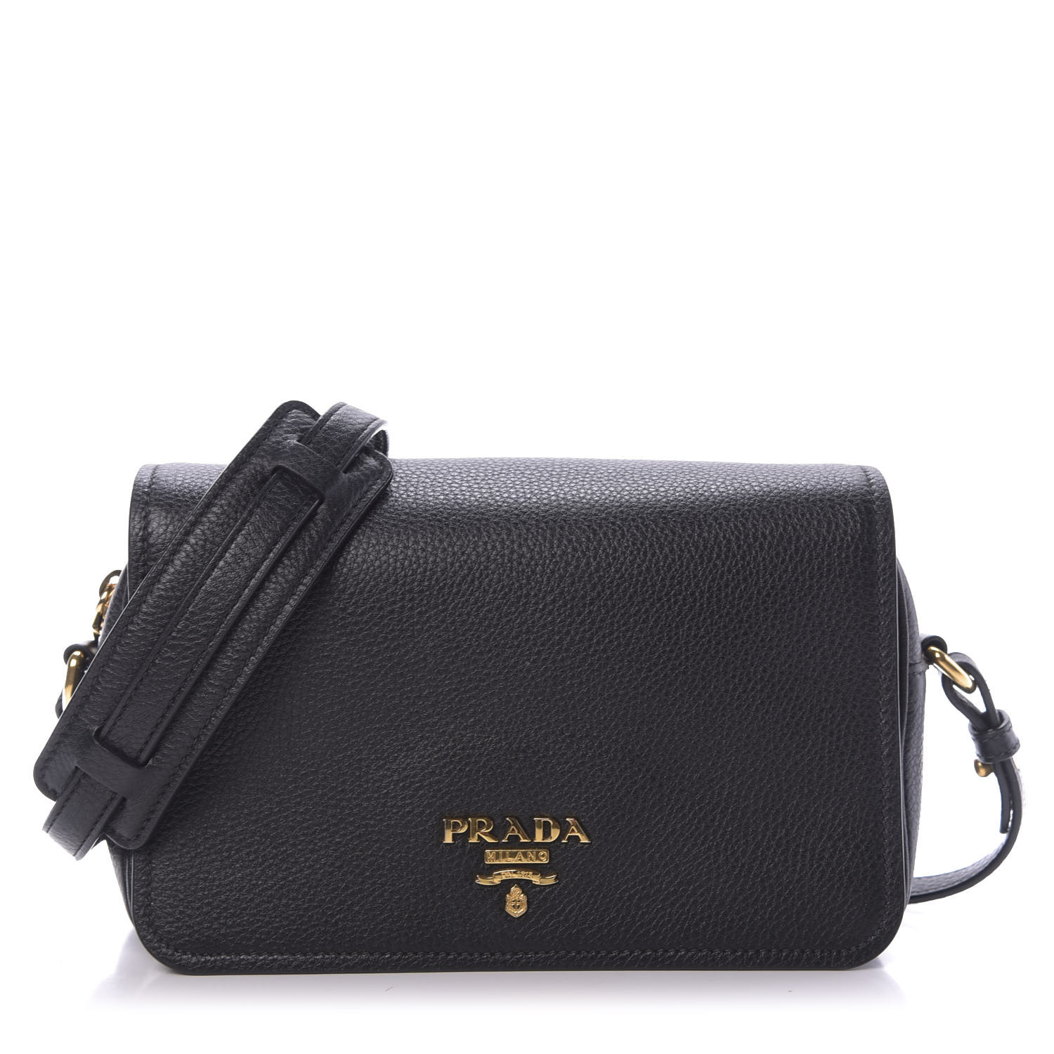 PRADA Vitello Phenix Crossbody Bag Black 670239 | FASHIONPHILE
