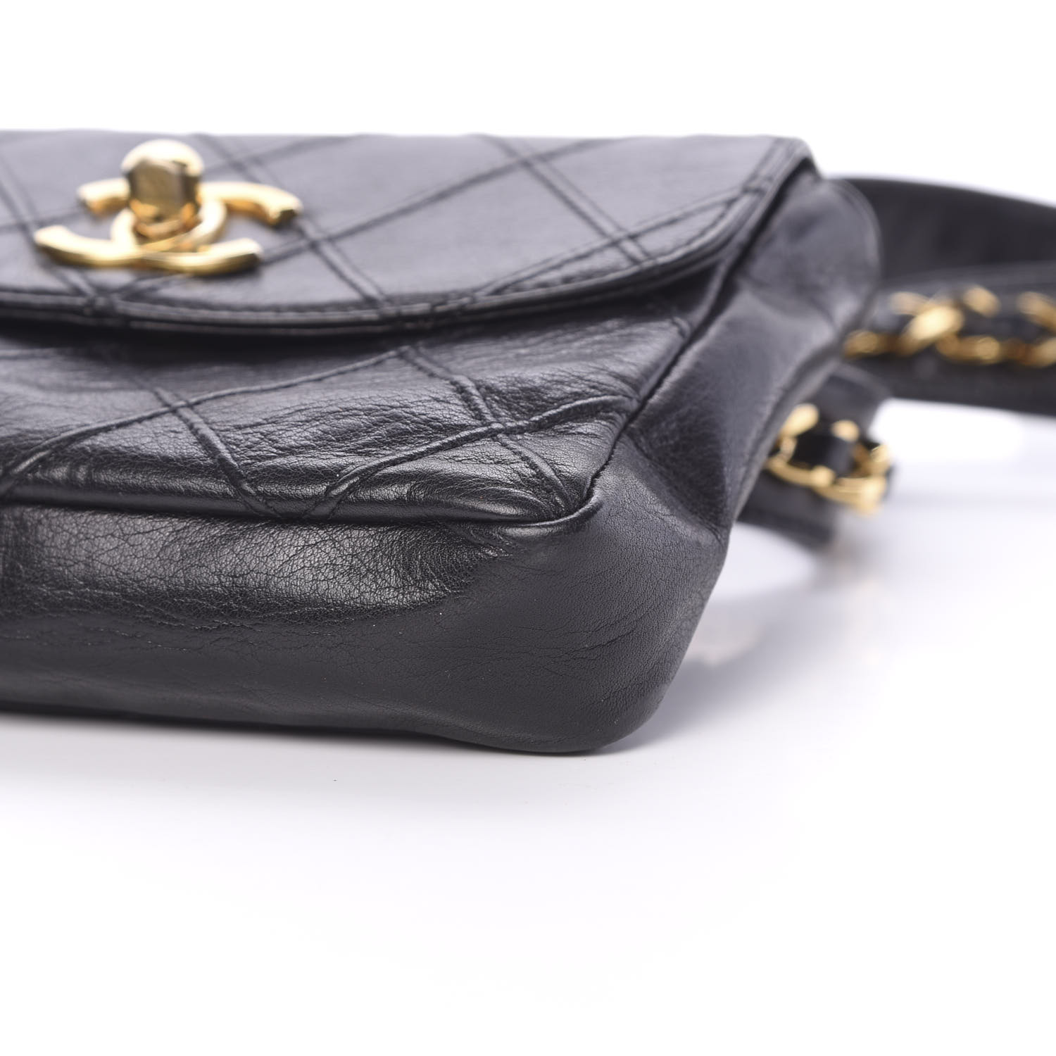 CHANEL Calfskin Diamond Embossed Flap Waist Belt Bag Black 585364 ...