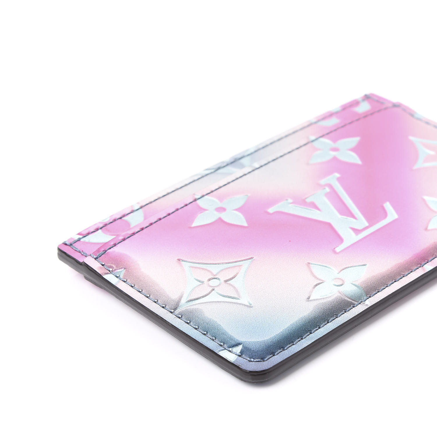 LOUIS VUITTON Metallic Vernis Card Holder Blue Pink 584041