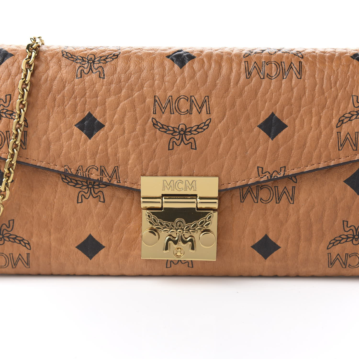 MCM Visetos Large Patricia Wallet On Chain Cognac 585712 | FASHIONPHILE