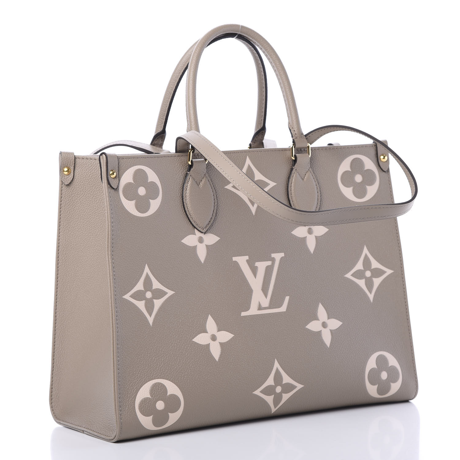 LOUIS VUITTON Onthego MM Tourterelle Cream Monogram Empreinte Leather  Handbag 
