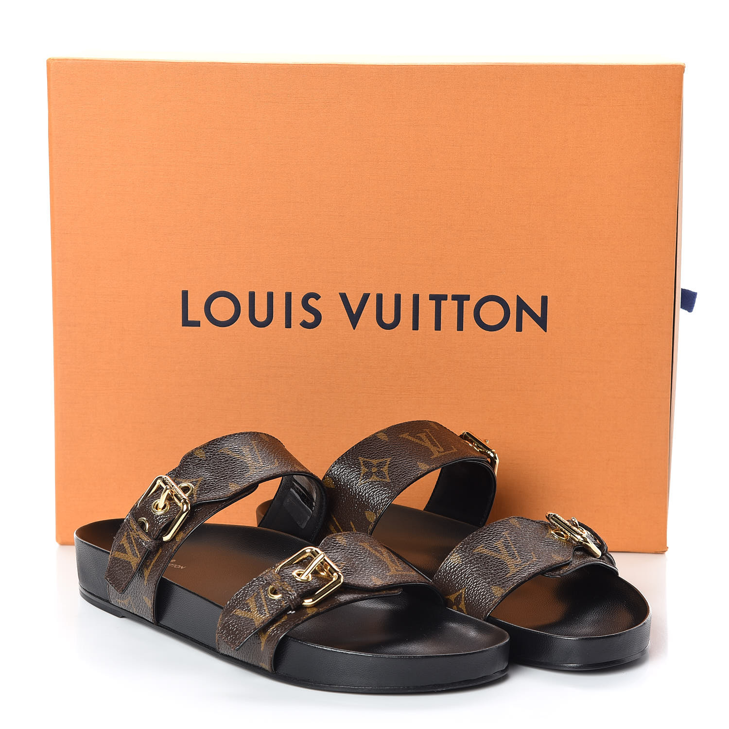 Louis Vuitton Brown Monogram Canvas Buckle Bom Dia Slides Size 39.5 Louis  Vuitton