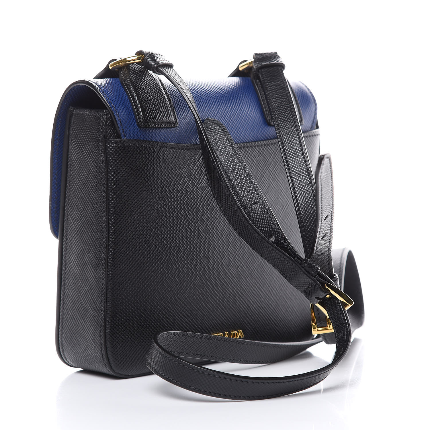 PRADA Saffiano Bi-Color Crossbody Bag Bluette Black 417234