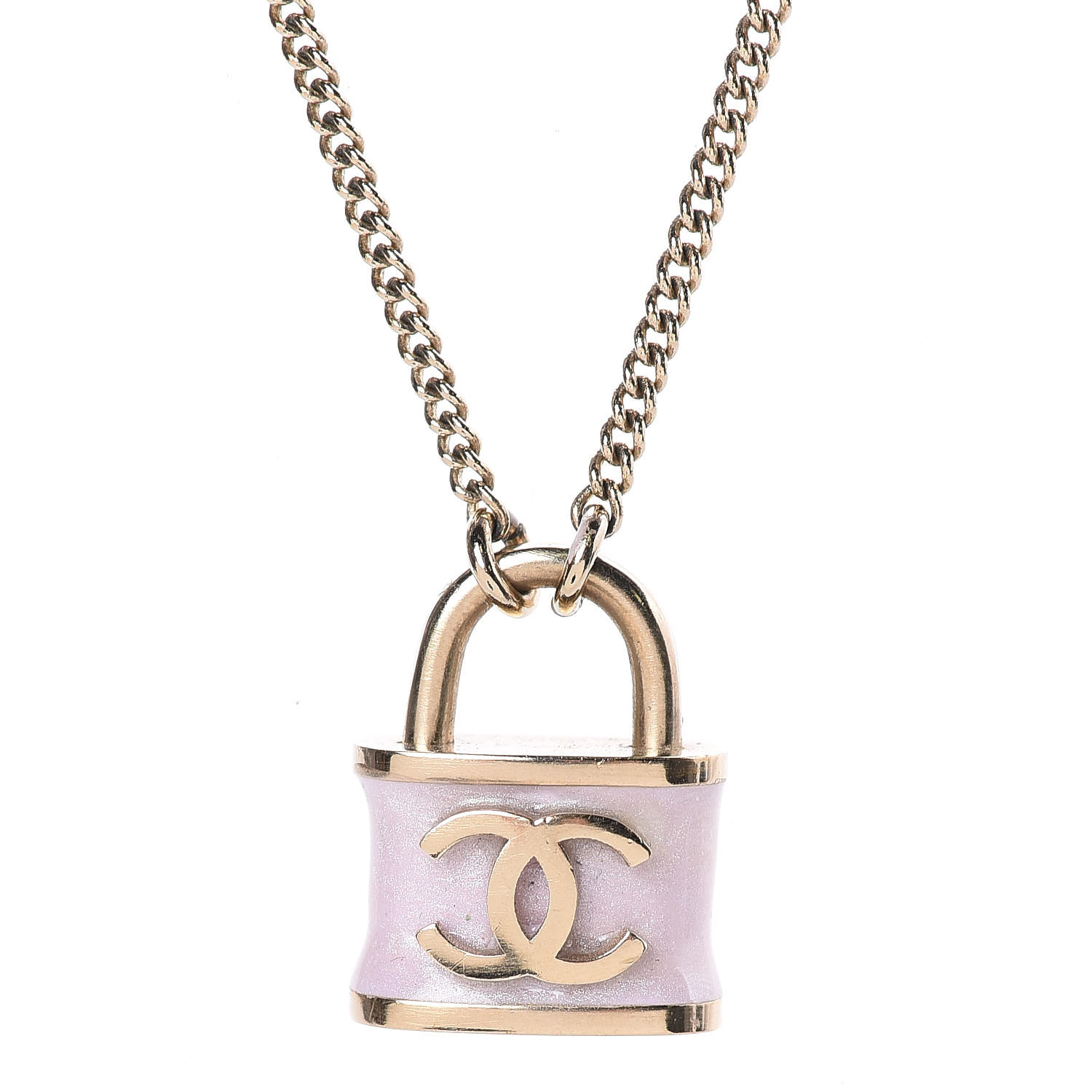 CHANEL Resin Lock Necklace Pink 412697