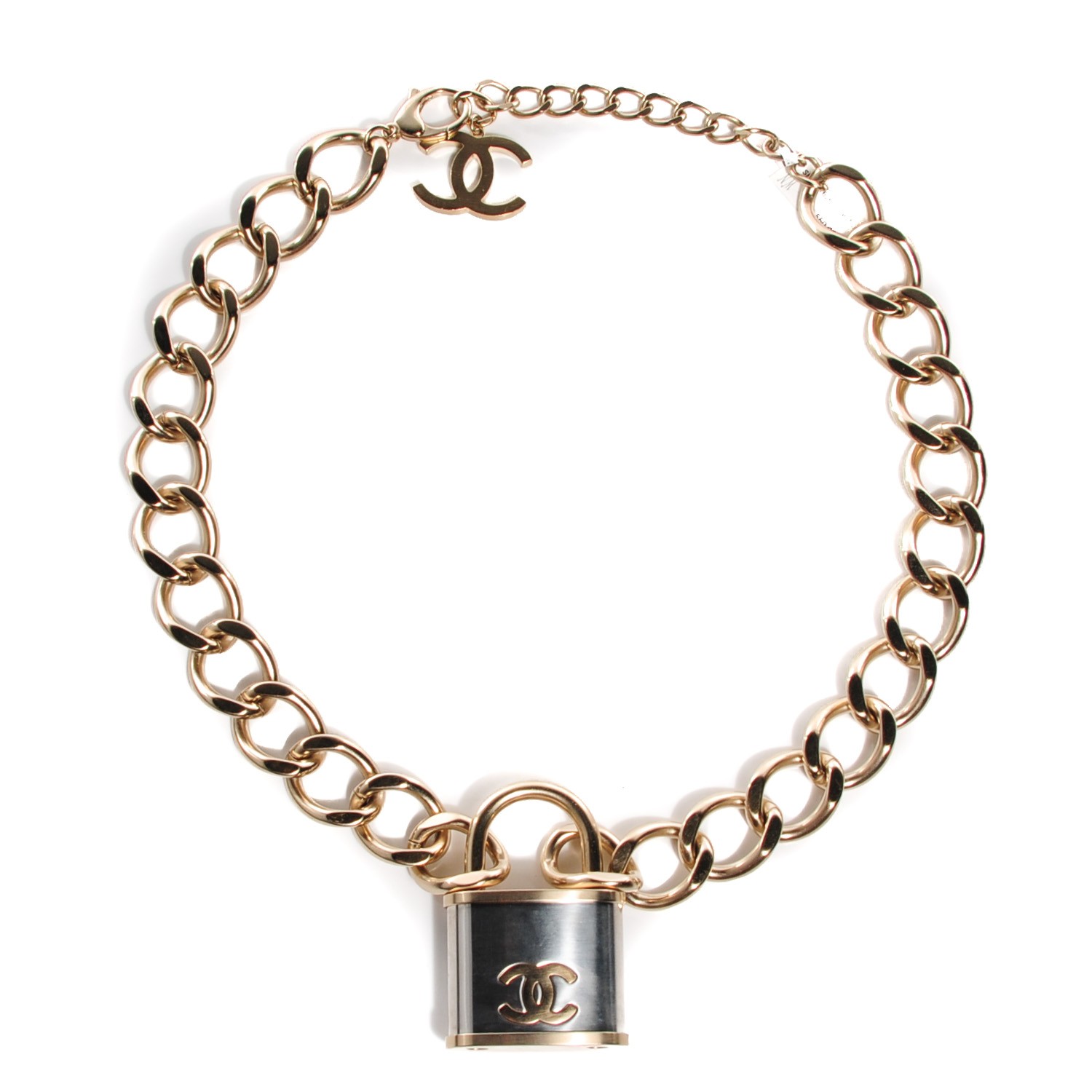 CHANEL CC Oversized Padlock Necklace Gold Silver 112828