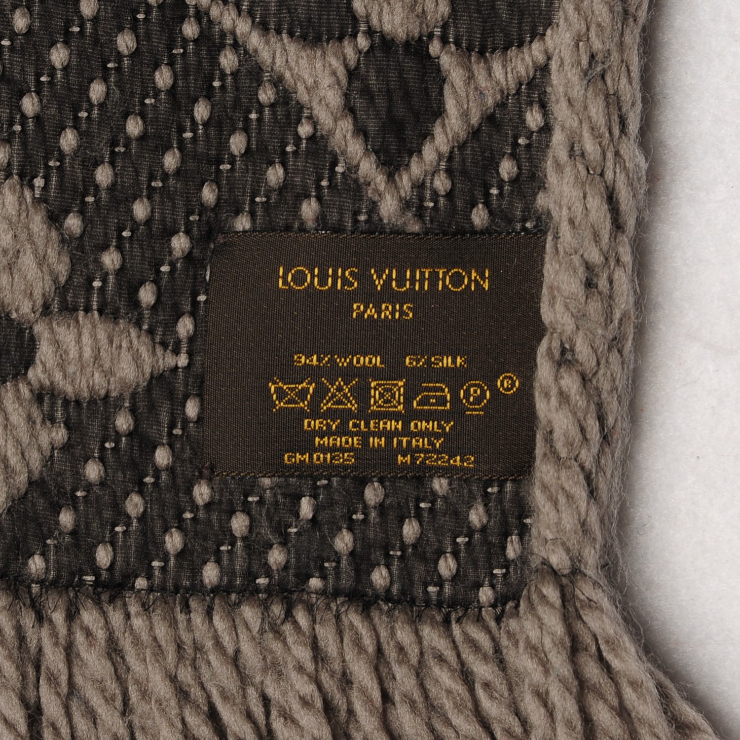 Louis Vuitton Pearl Grey Wool Silk Logomania Scarf Louis Vuitton