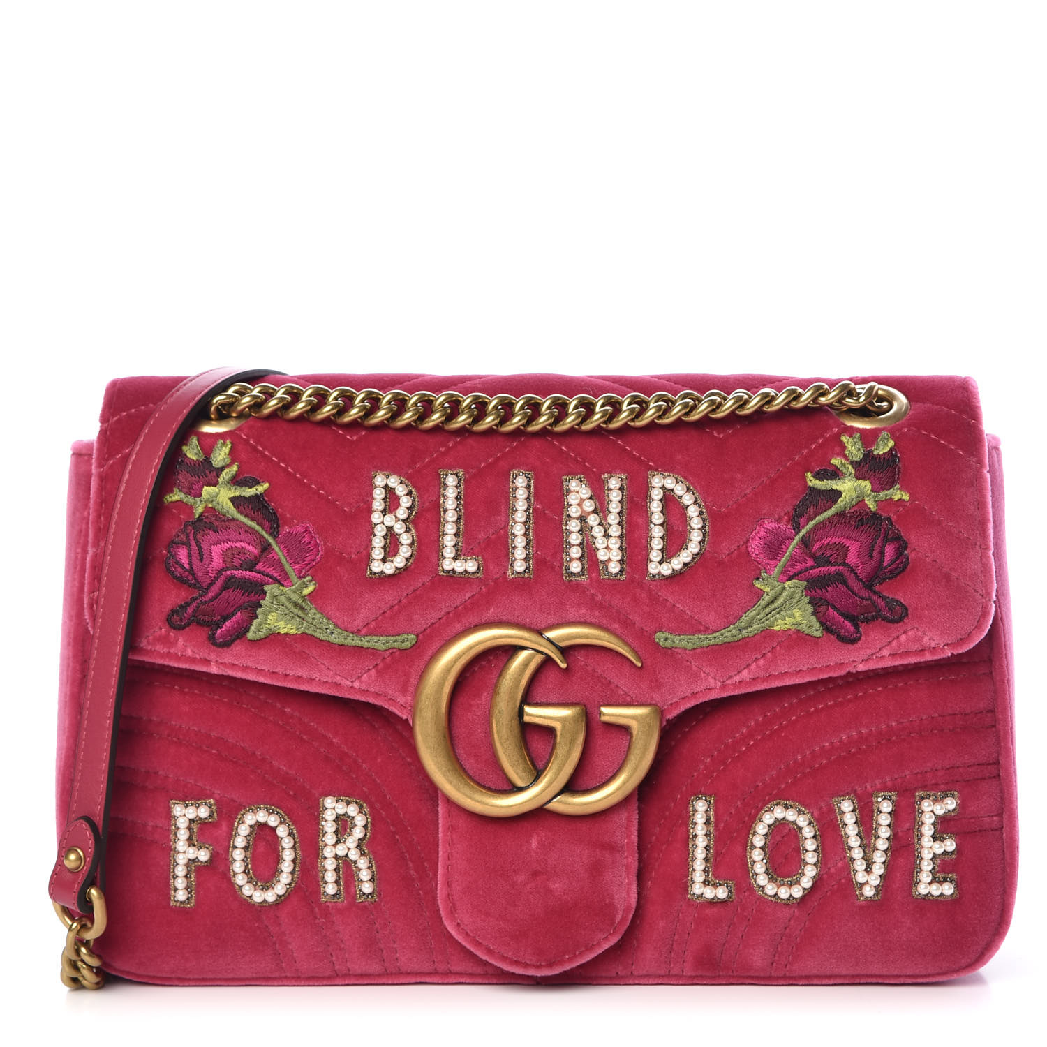 GUCCI Velvet Embroidered Medium Blind For Love Marmont Shoulder Bag Pink 380670