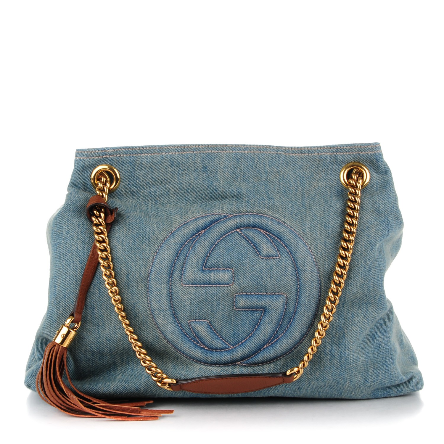 GUCCI Denim Medium Soho Chain Shoulder Bag Blue 157571