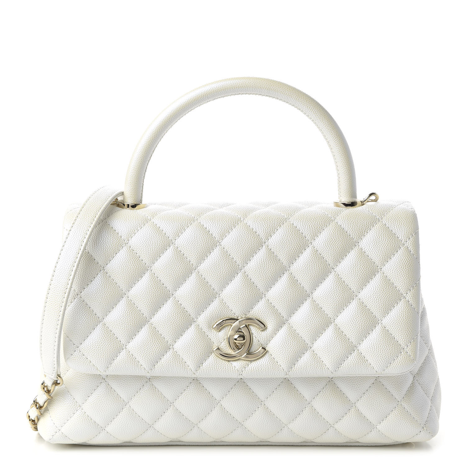 Chanel Iridescent Caviar Quilted Small Coco Handle Flap White Fashionphile