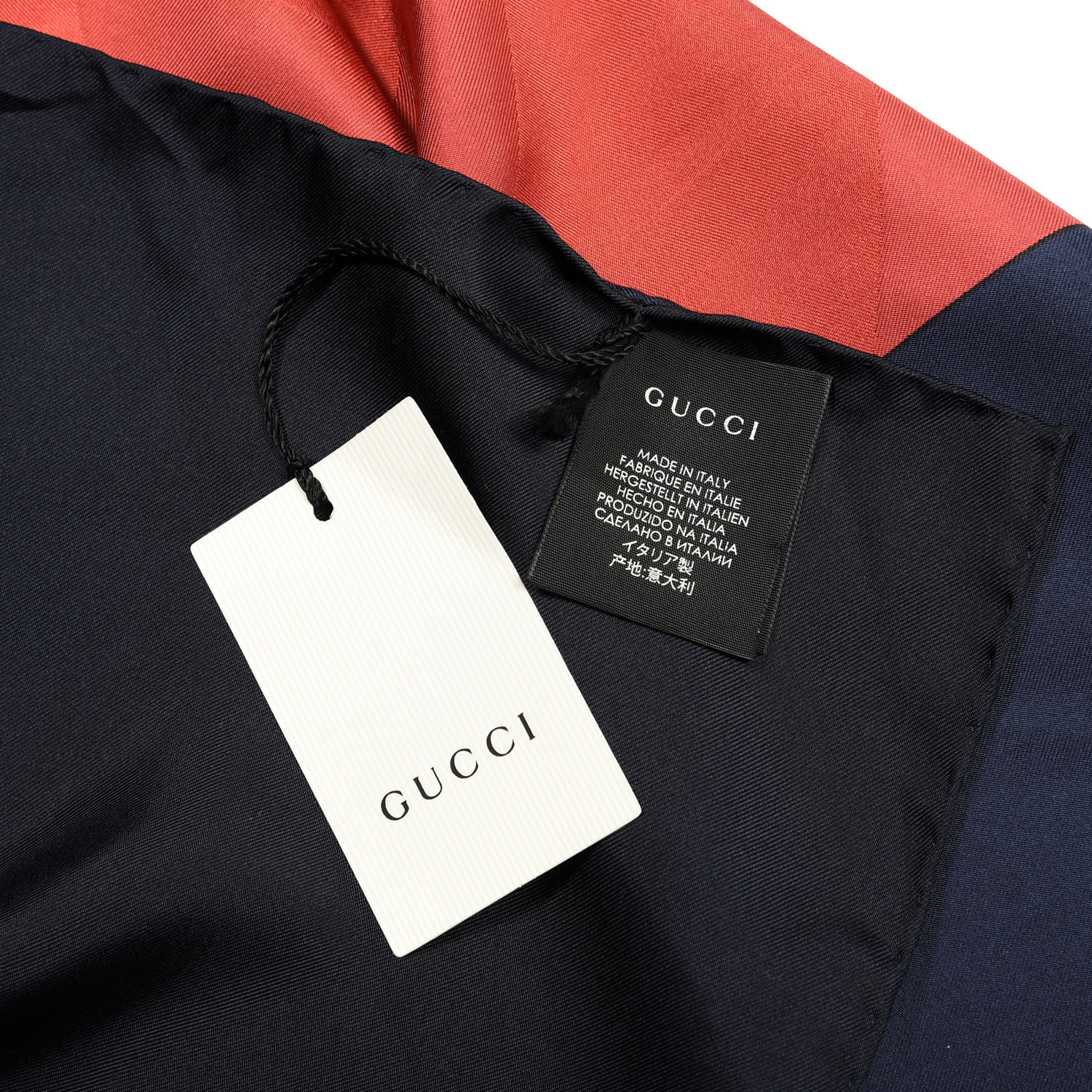 GUCCI Silk Logo Square Scarf Navy Red 673895 | FASHIONPHILE