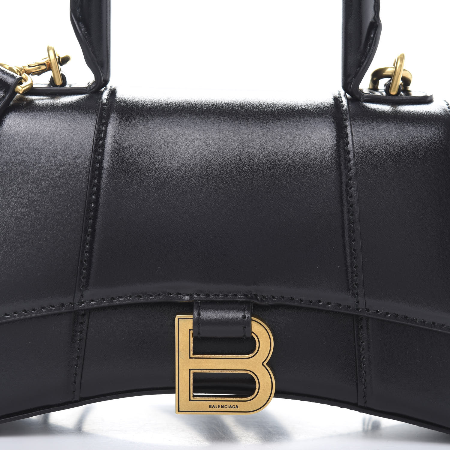 BALENCIAGA Shiny Box Calfskin Hourglass Top Handle Bag XS Black 669297 ...