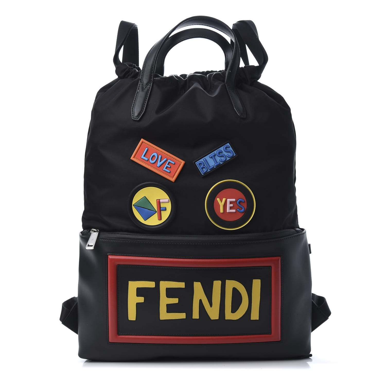 FENDI Nylon Vitello Faces Vocabulary Drawstring Backpack Black 668882 ...