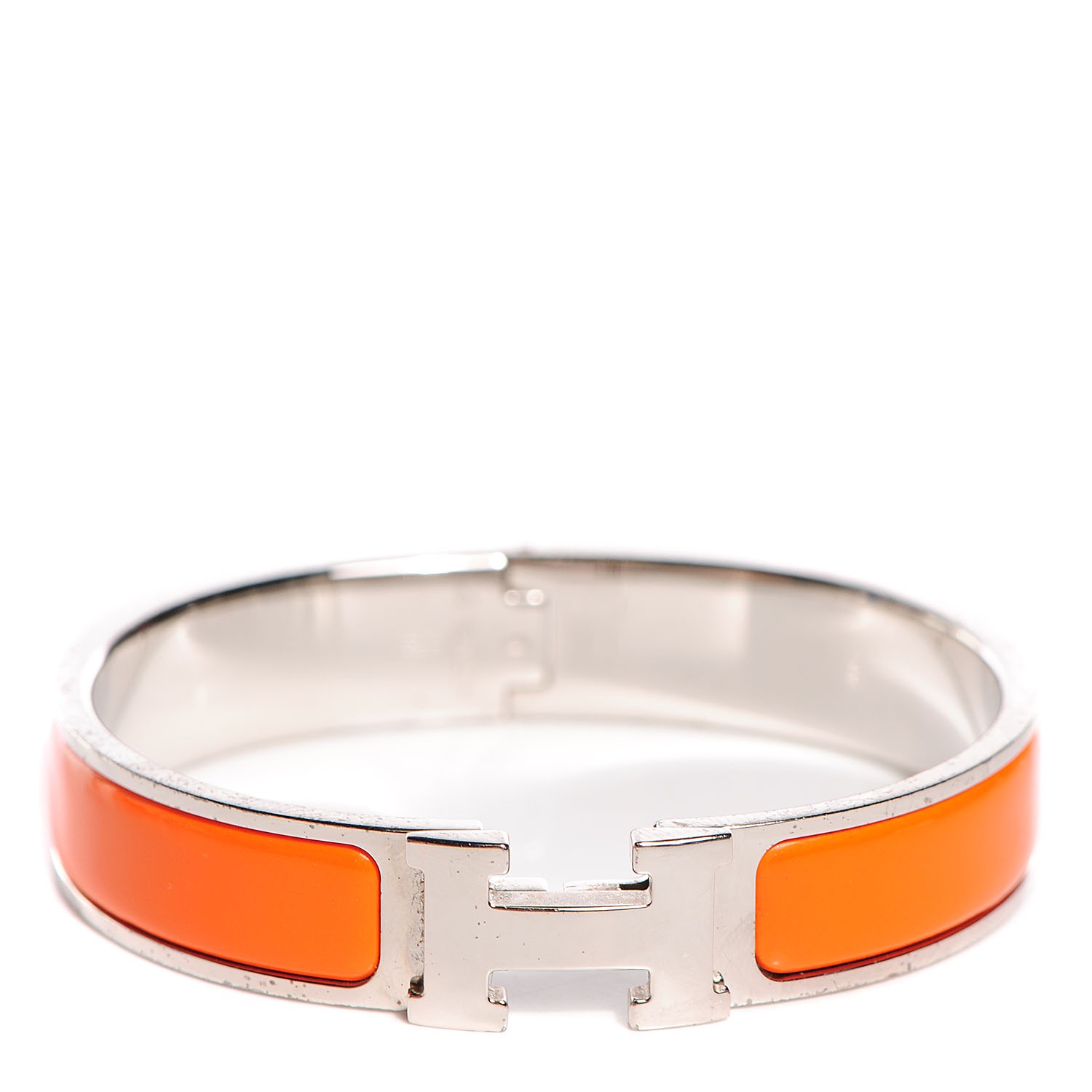 HERMES Enamel Narrow Clic Clac H Bracelet PM Orange 104348