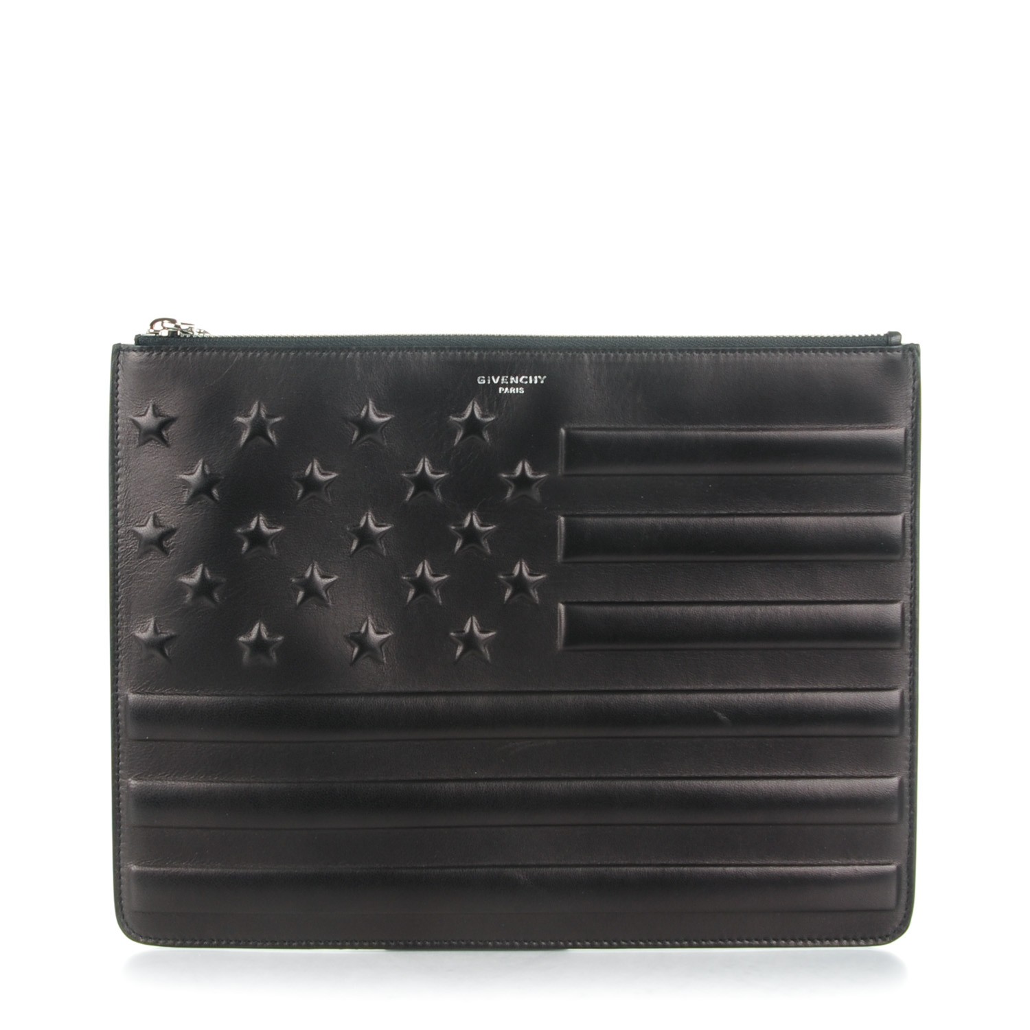GIVENCHY Lambskin Embossed American Flag Pouch Black 166986