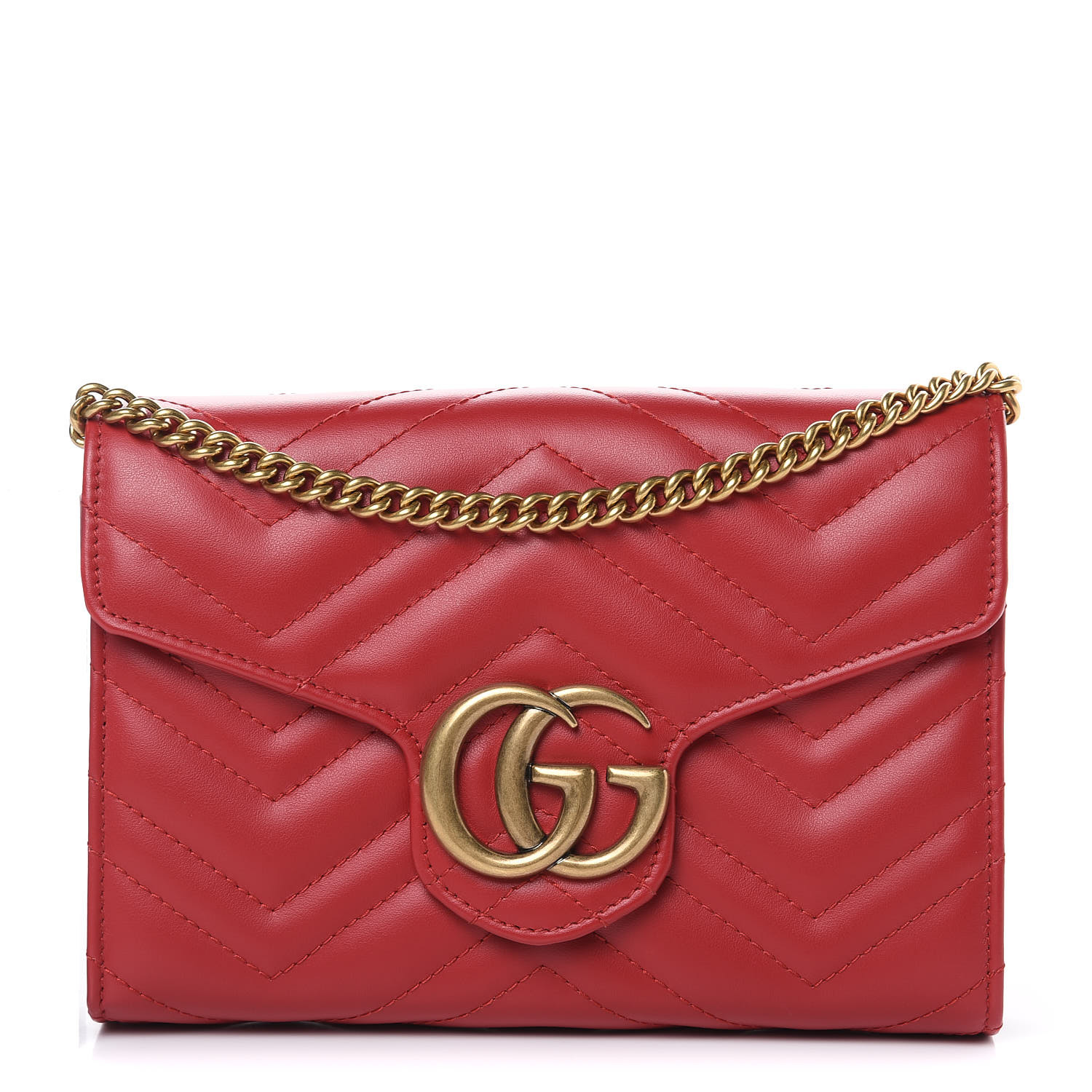 GUCCI Calfskin Matelasse GG Marmont Chain Wallet Red 435046