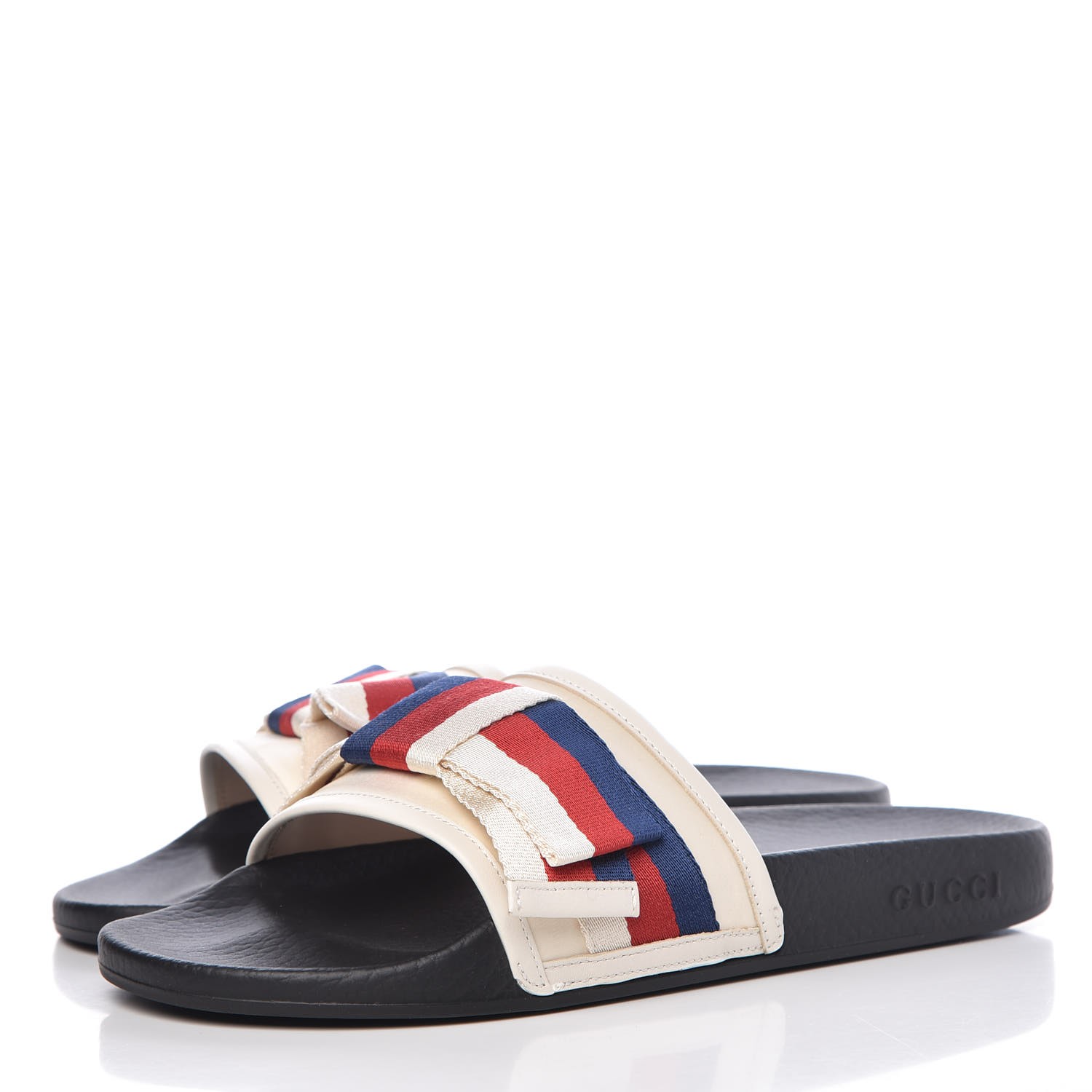 satin slide with web bow gucci