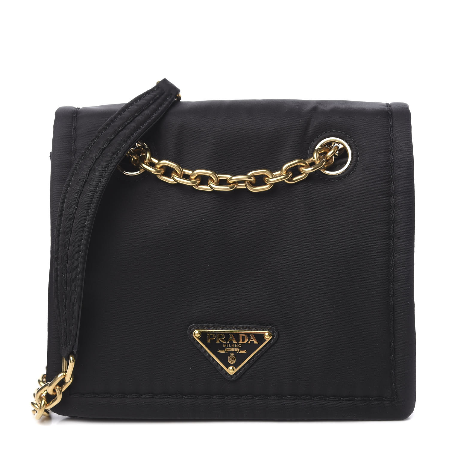 PRADA Nylon Tessuto Chain Shoulder Bag Black 604091 | FASHIONPHILE