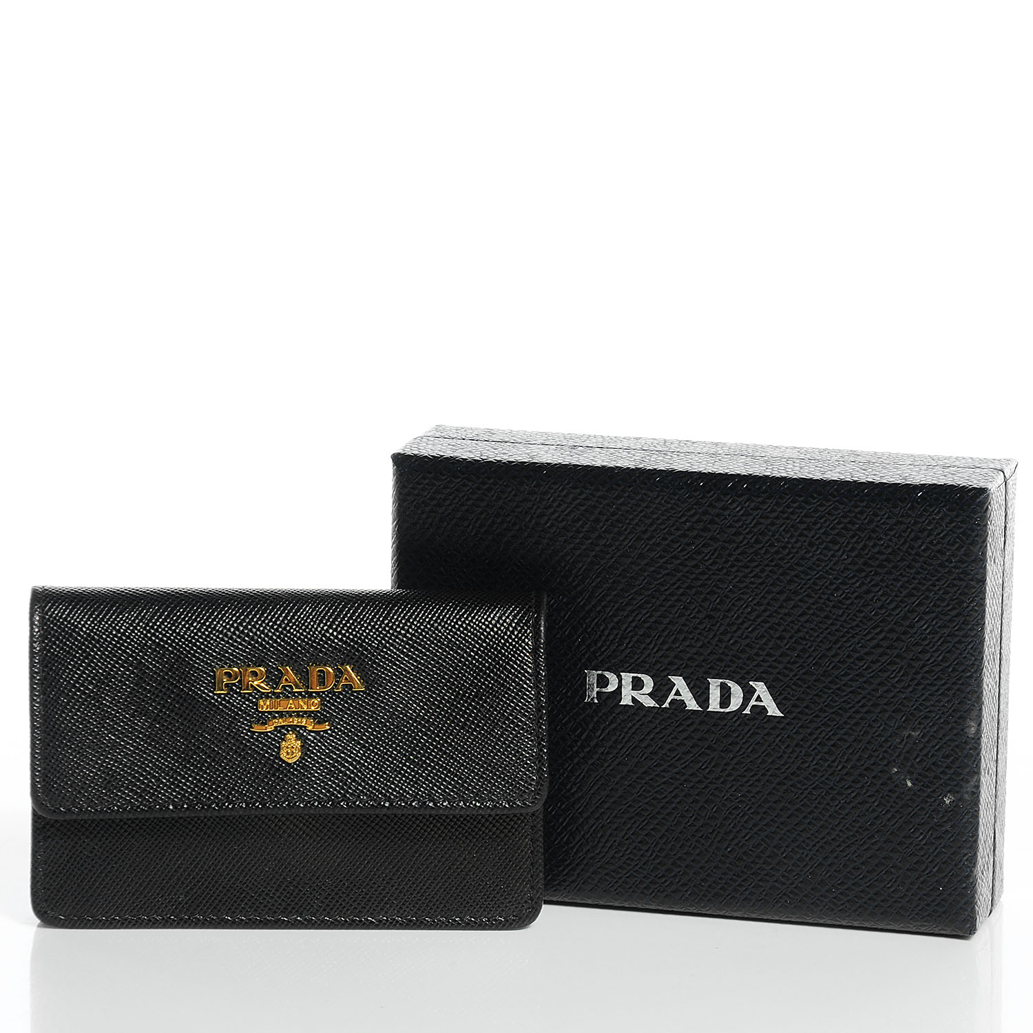 PRADA Saffiano Metal Business Card Holder Nero Black 76609 | FASHIONPHILE
