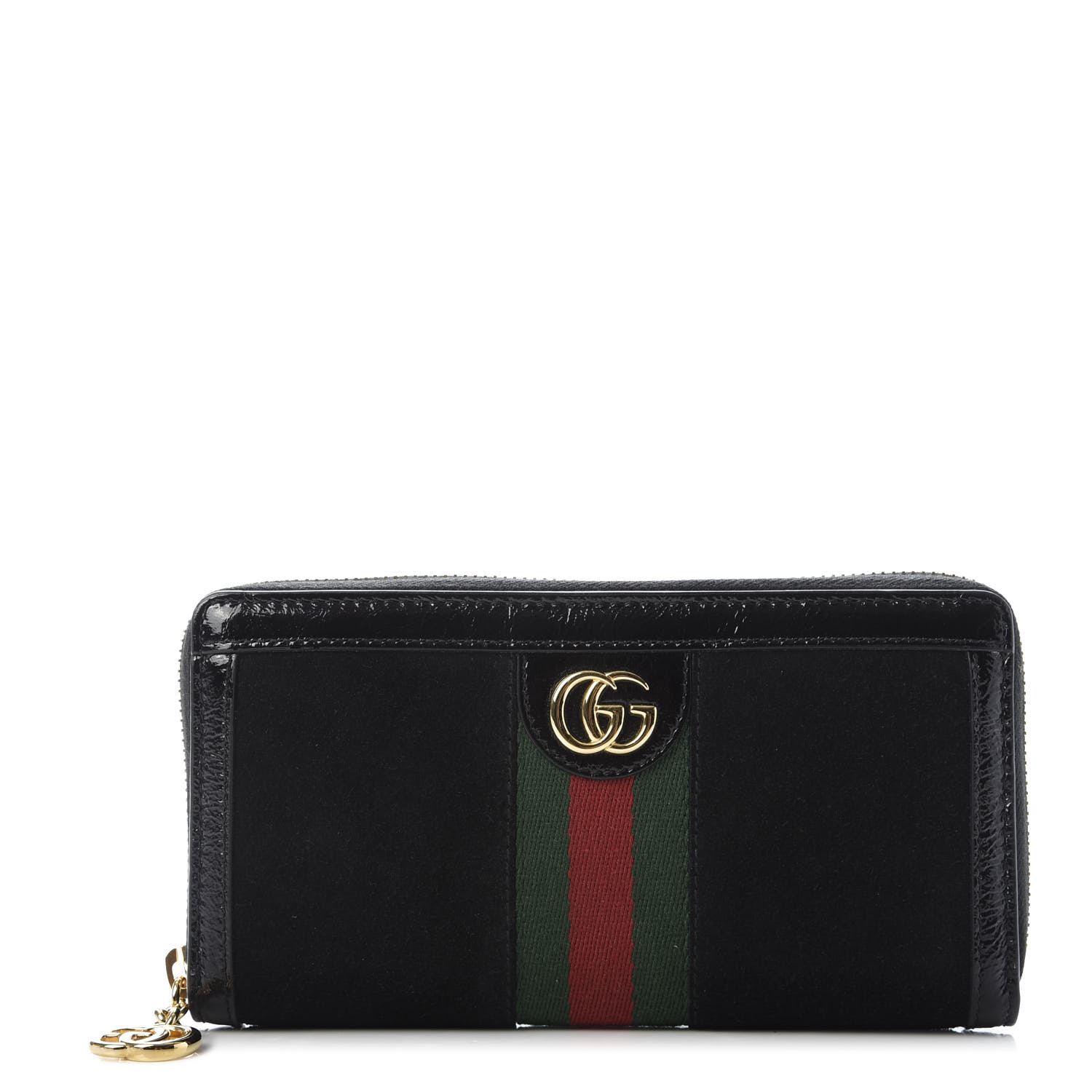 GUCCI Suede Patent GG Web Ophidia Zip Around Wallet Black 677436 ...