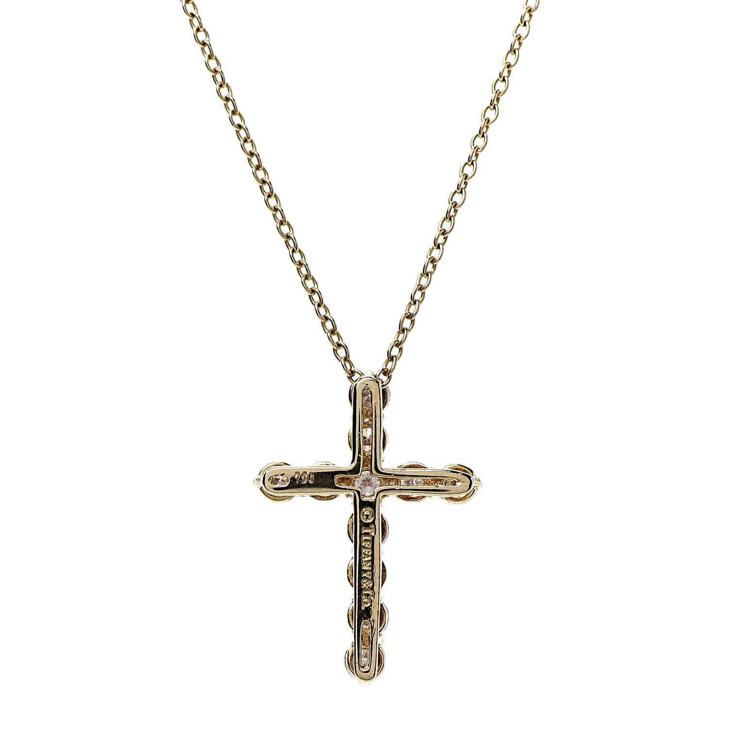 TIFFANY 18K Yellow Gold Diamond .42ct Cross Pendant Necklace 564799 ...