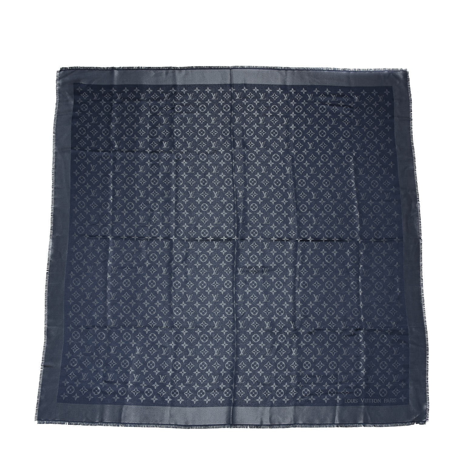 LOUIS VUITTON Silk Metal Wool Monogram Shawl Blue 344475
