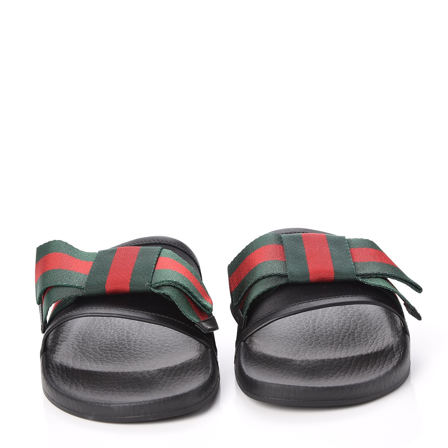 GUCCI Satin Web Bow Slide Sandals 40 Black 255858