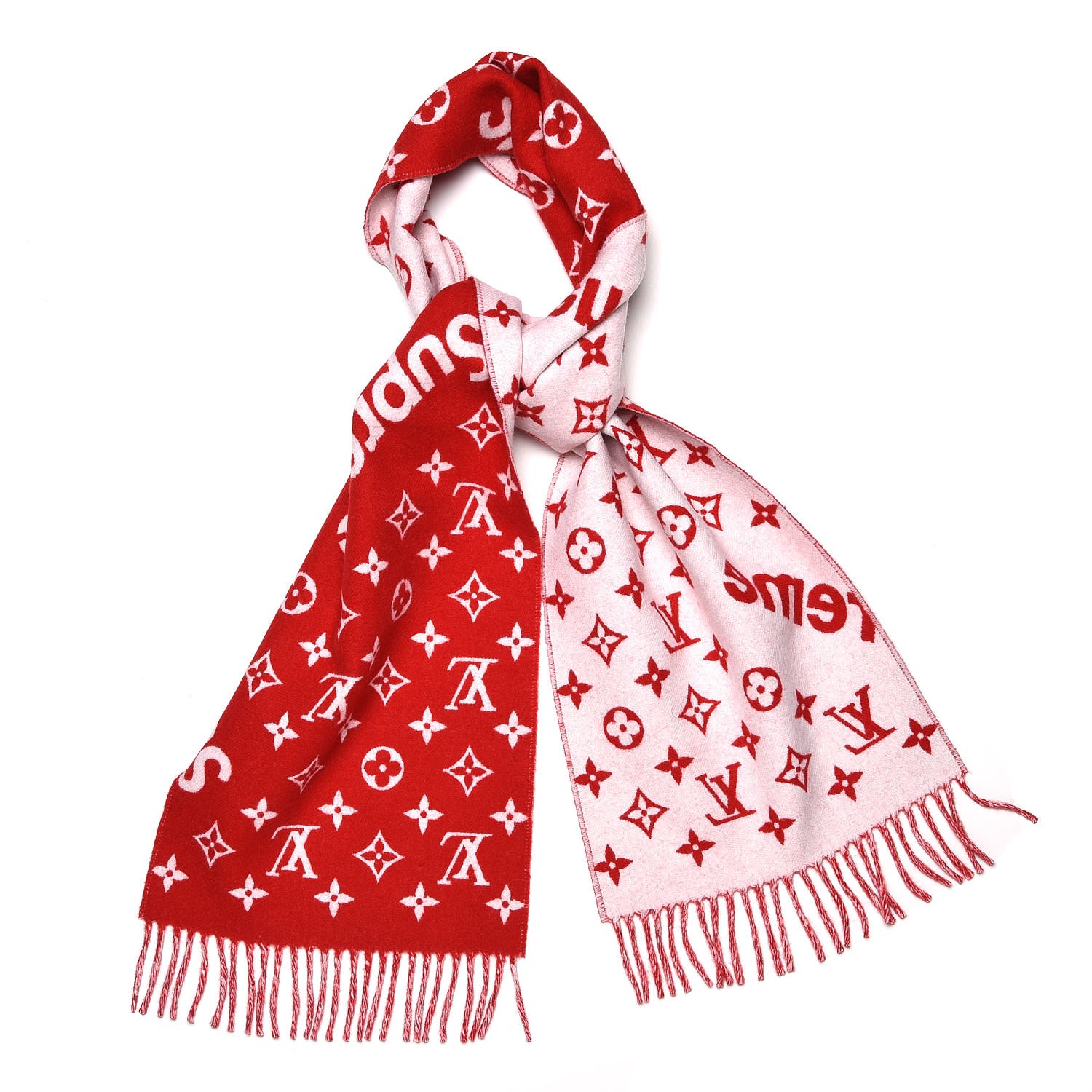 LOUIS VUITTON X Supreme Cashmere Wool Monogram Scarf Red 256271