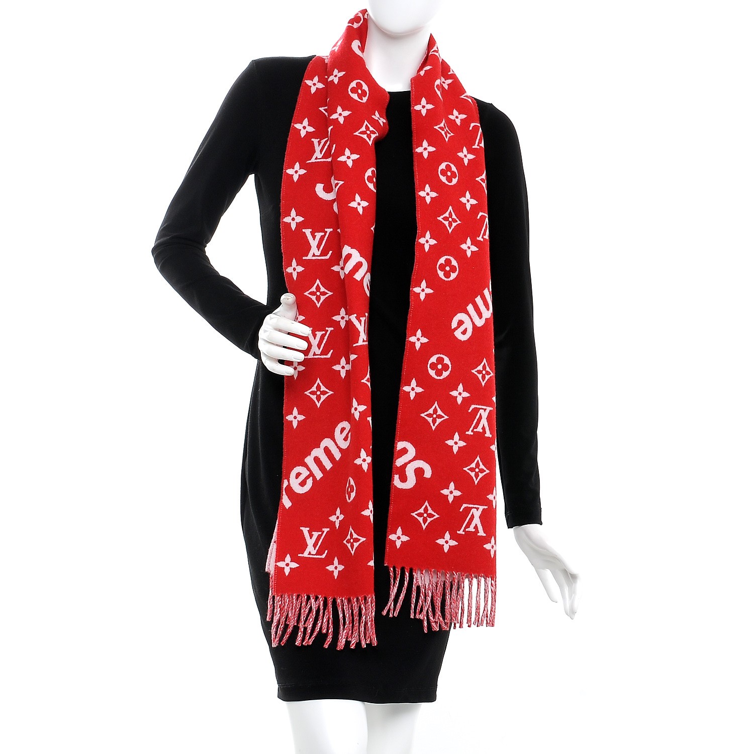 LOUIS VUITTON X Supreme Cashmere Wool Monogram Scarf Red 256271