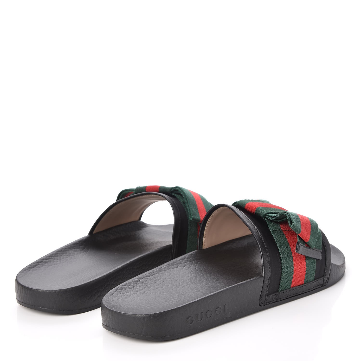 gucci black web ribbon bow slides flats
