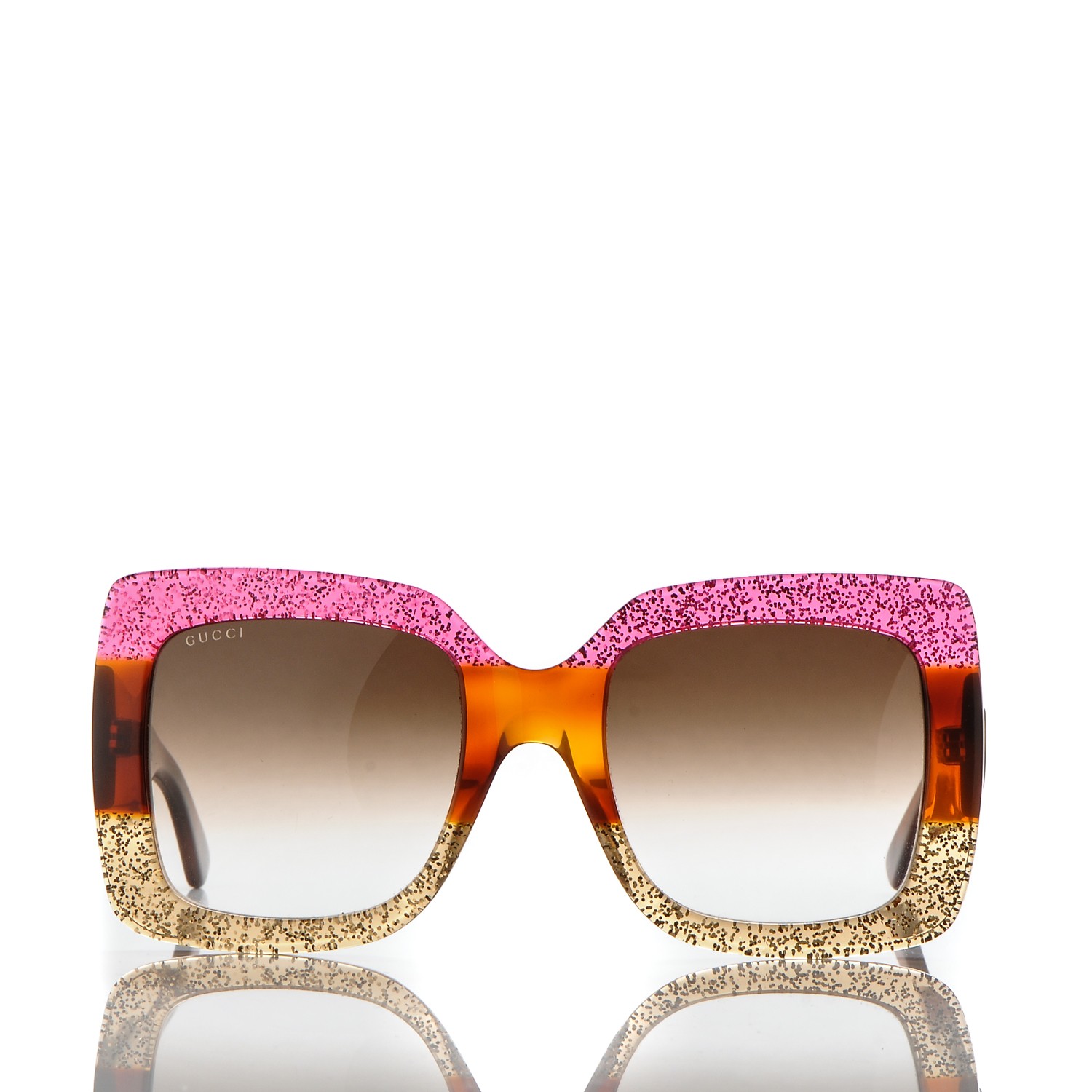 Gucci Square Frame Gg0083s Sunglasses Glitter Pink Multi 195969 