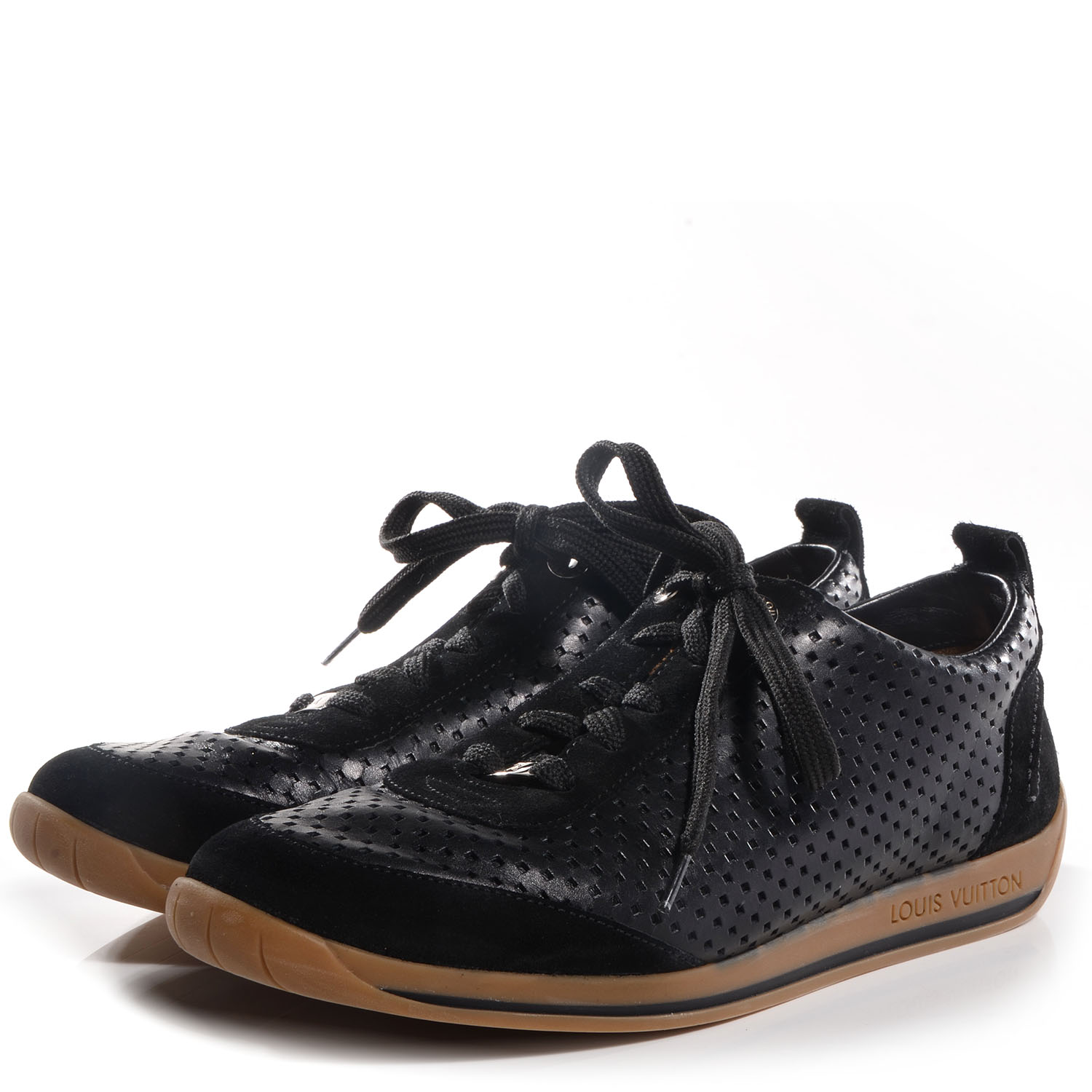 LOUIS VUITTON Leather Suede Vence Sneakers 39 Black 70774