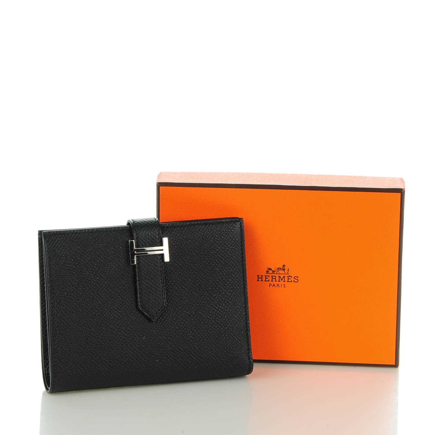 HERMES Epsom Bearn Compact Wallet Black 137068