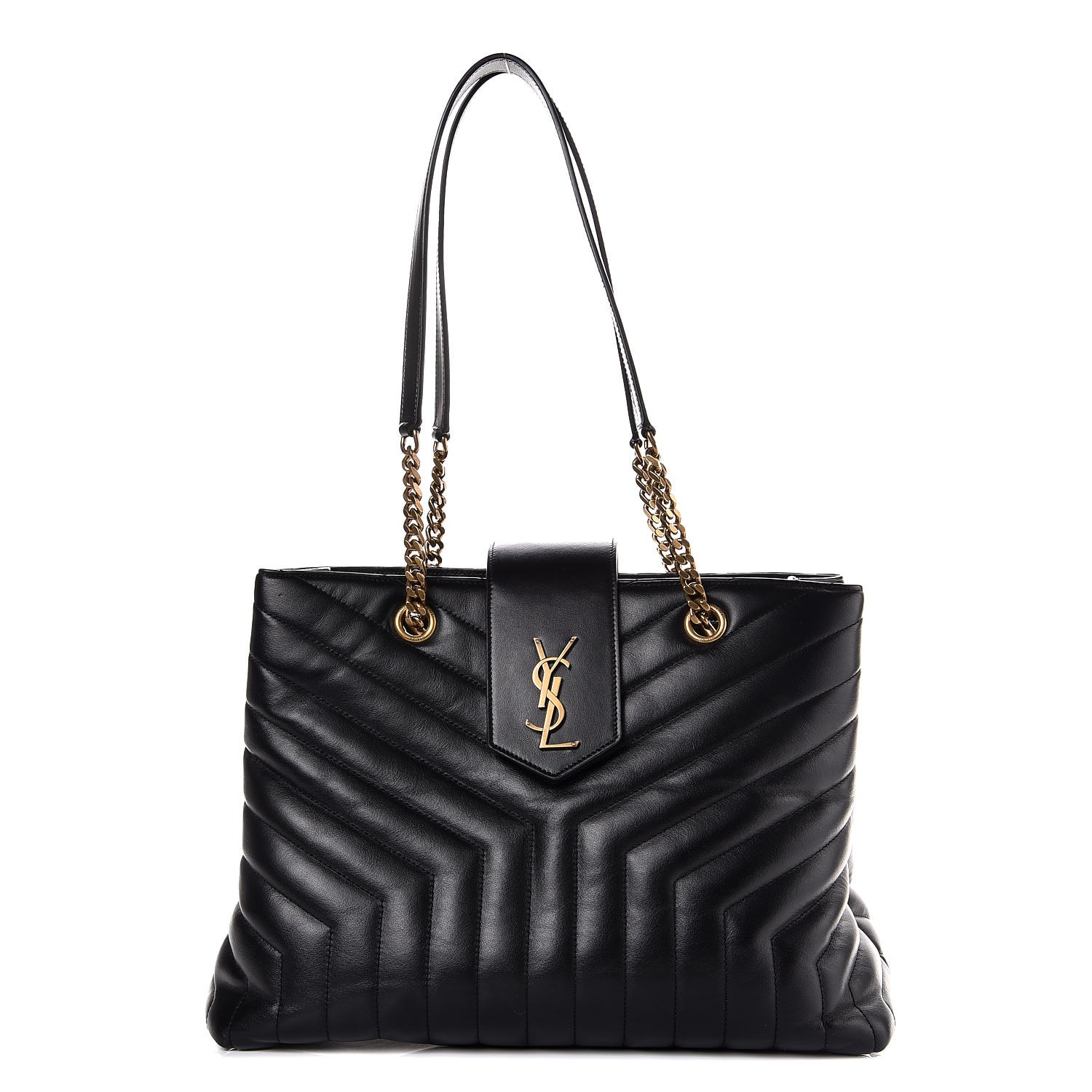 SAINT LAURENT Calfskin Y Quilted Monogram Large Loulou Shopper Black 282744