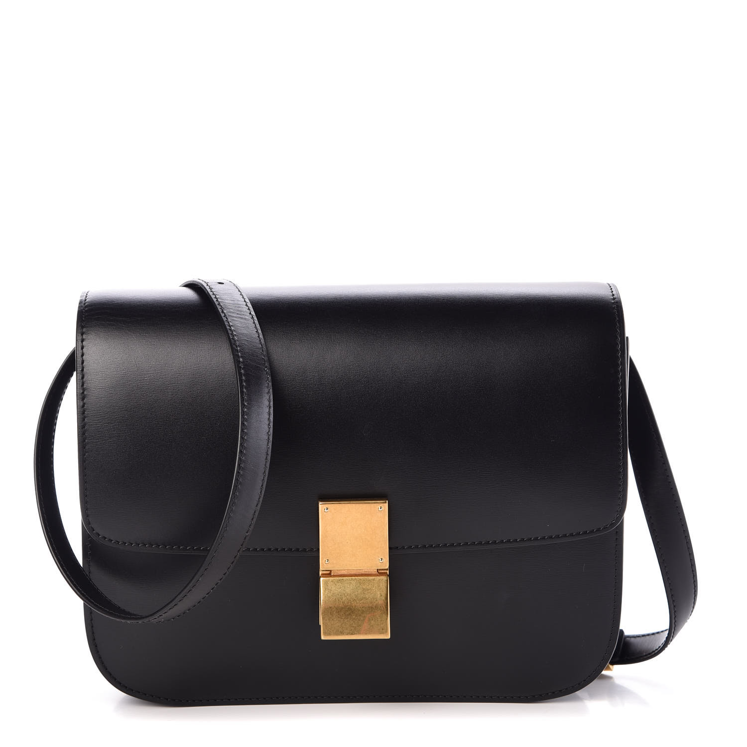 CELINE Box Calfskin Medium Classic Box Flap Black 352446