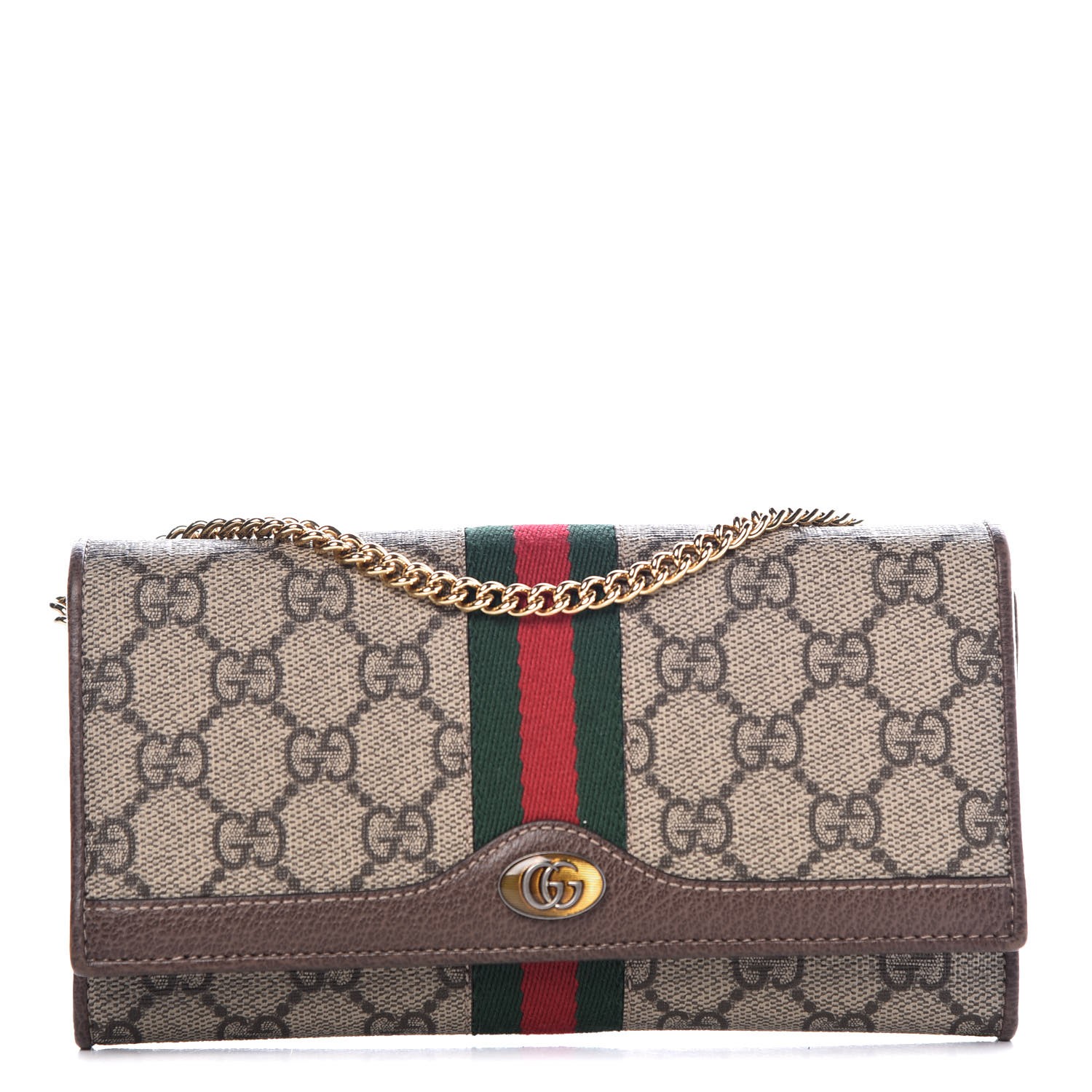 GUCCI GG Supreme Monogram Web Ophidia Wallet On Chain Brown 337438