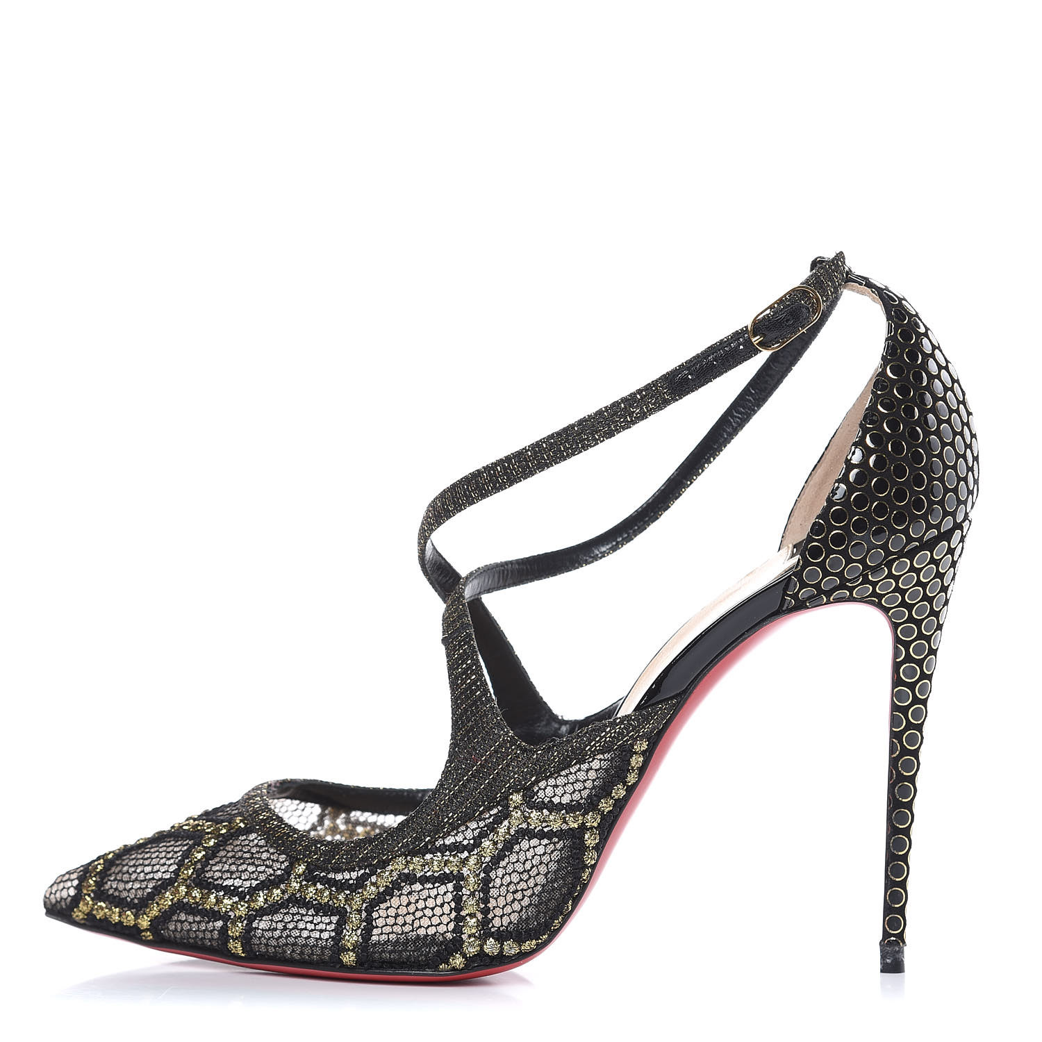 CHRISTIAN LOUBOUTIN Lace Twistissima 100 Pumps 41 Black Gold 423998