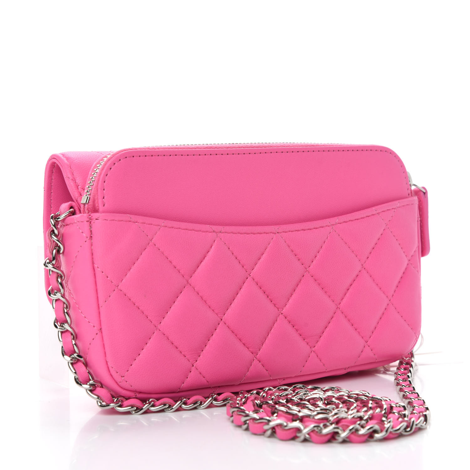 CHANEL Lambskin Quilted Flap Phone Holder With Chain Neon Pink 748642 ...