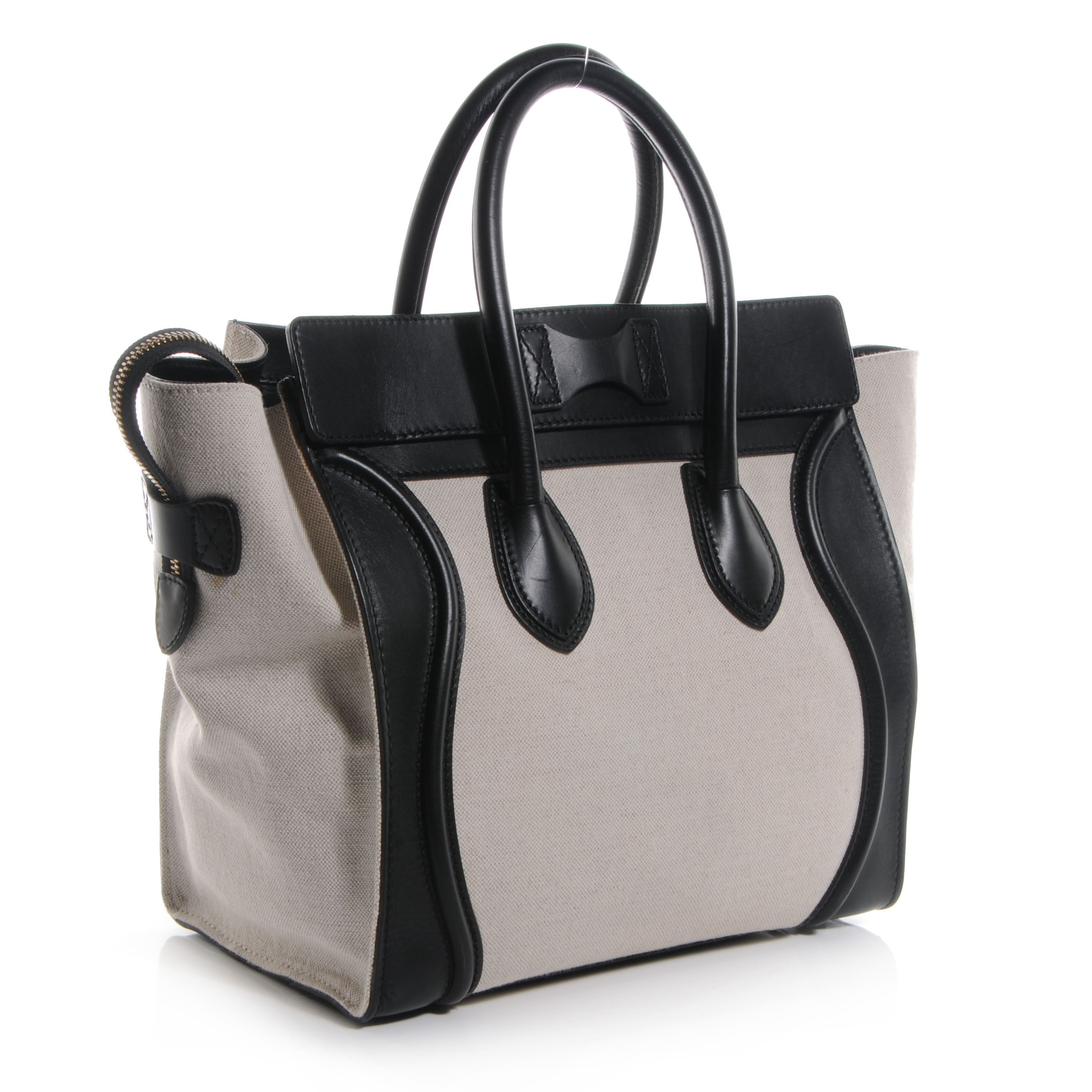 CELINE Natural Canvas and Smooth Calfskin Mini Luggage Tote Cream 62305
