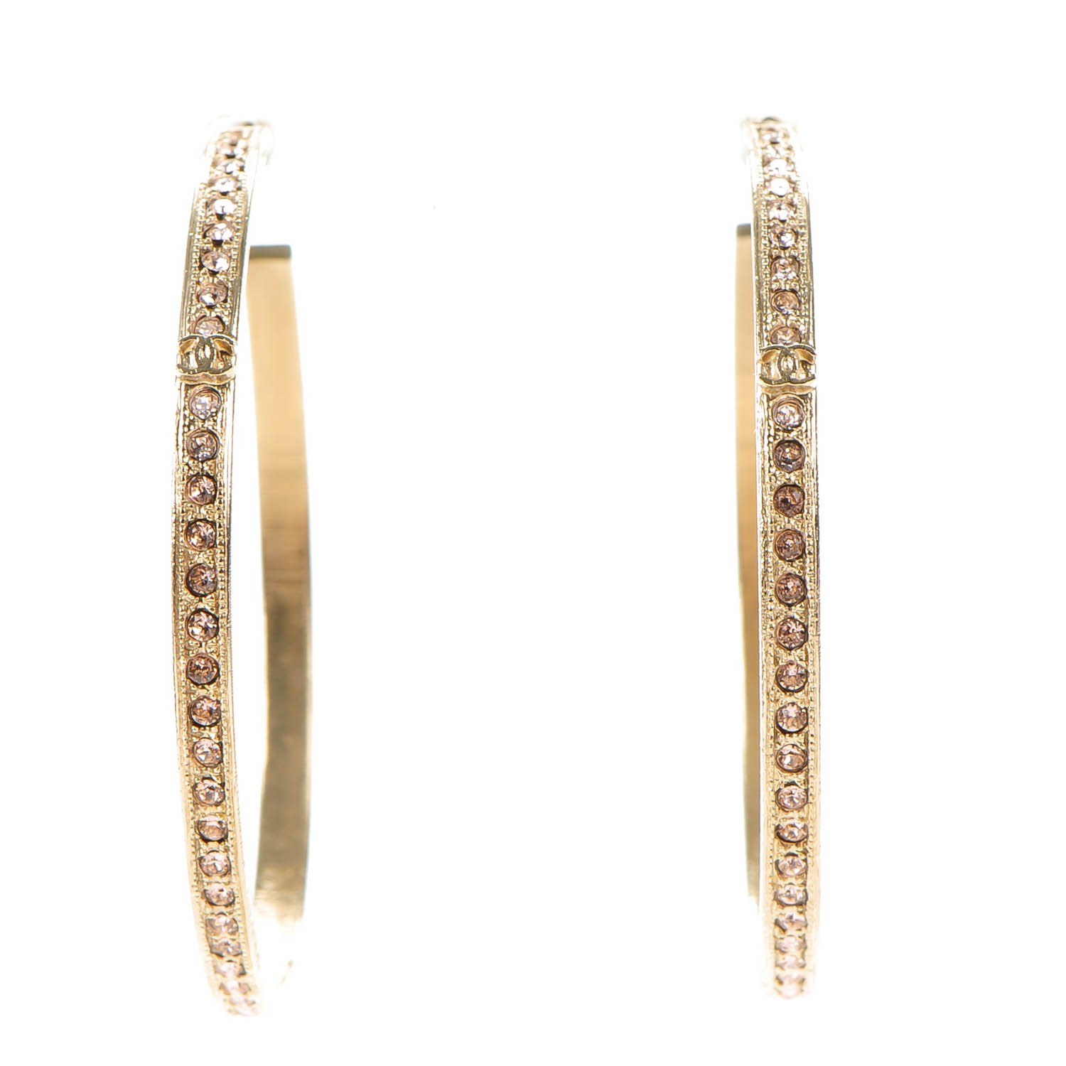 CHANEL Crystal CC Hoop Earrings Gold Pale Pink 134224