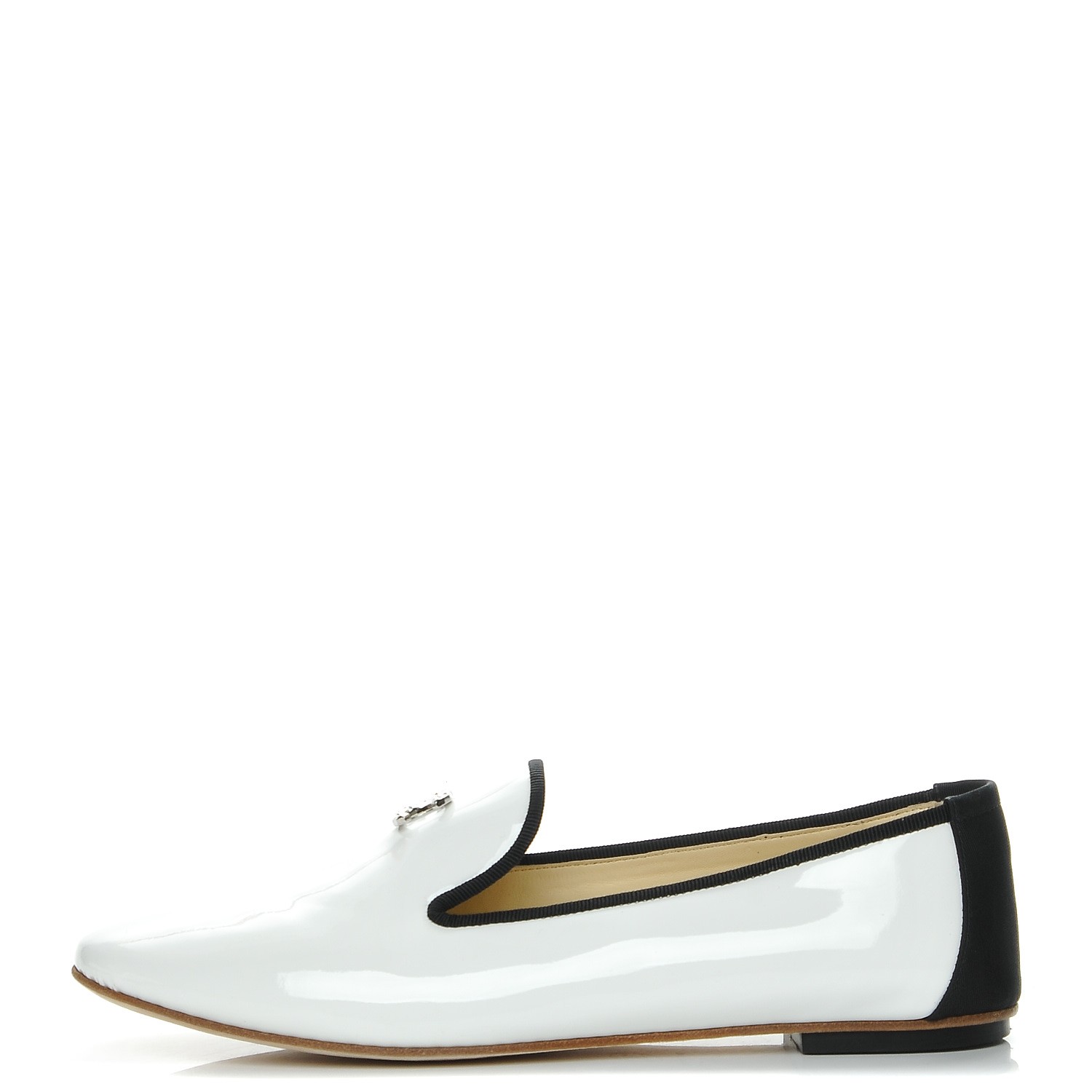 CHANEL Patent CC Loafers 39 White 209393