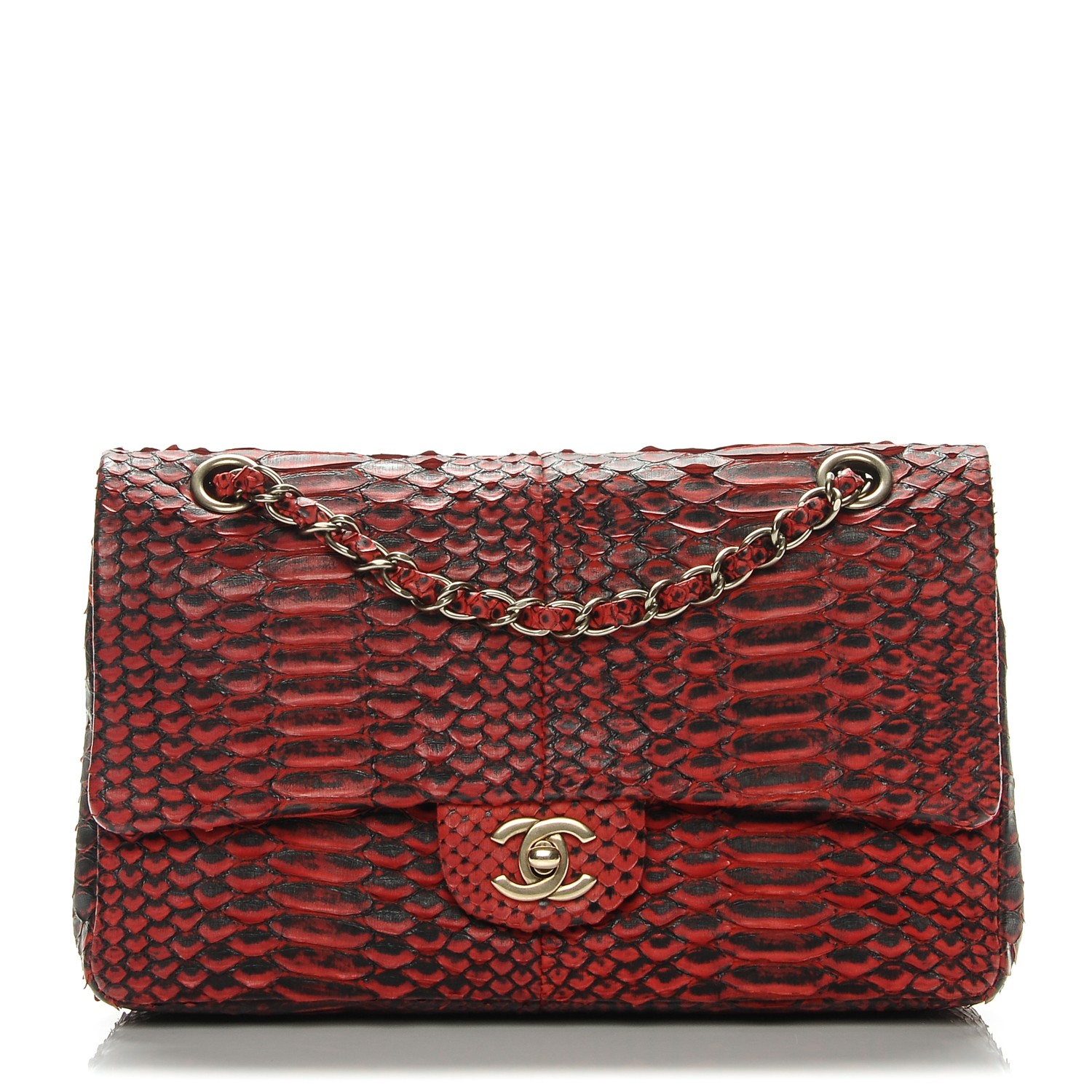 Chanel Python Medium Double Flap Red Black 195754