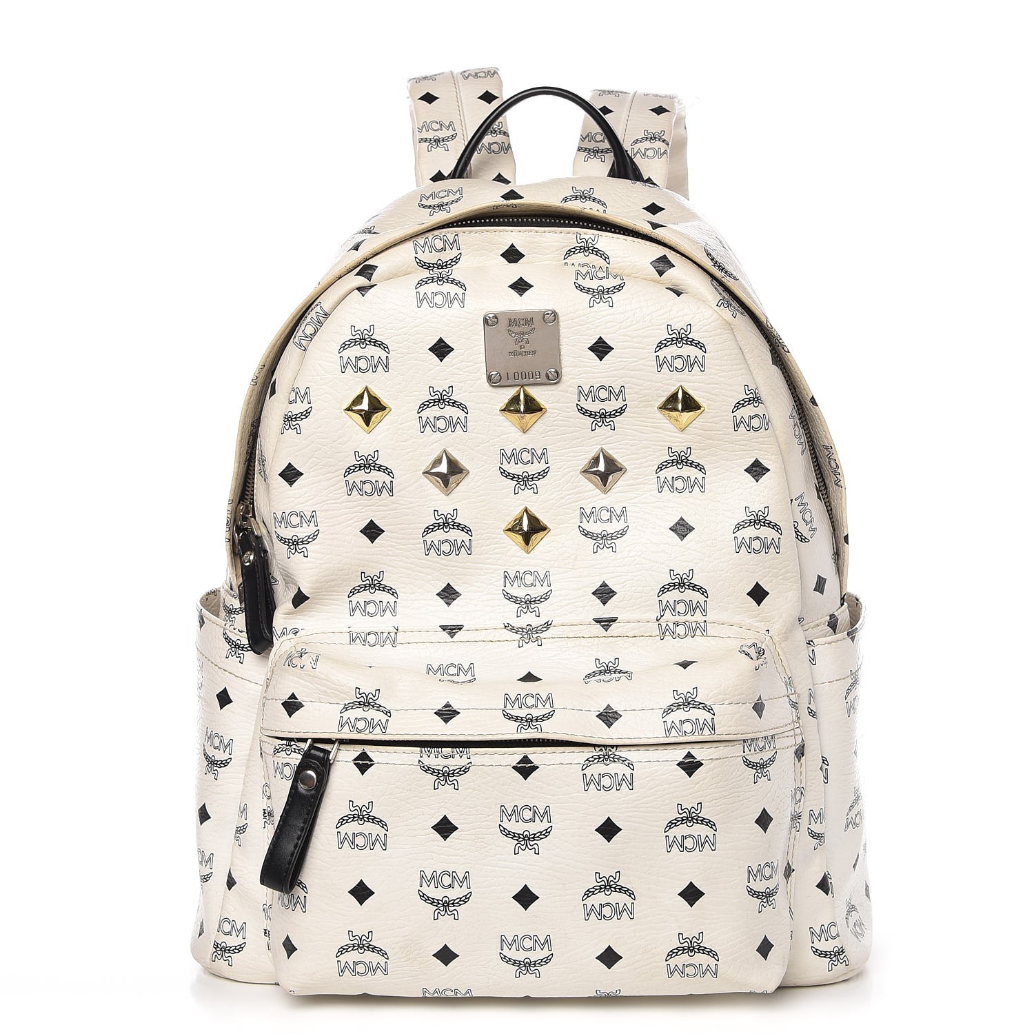 MCM Visetos Studded Medium Stark Backpack White 297009