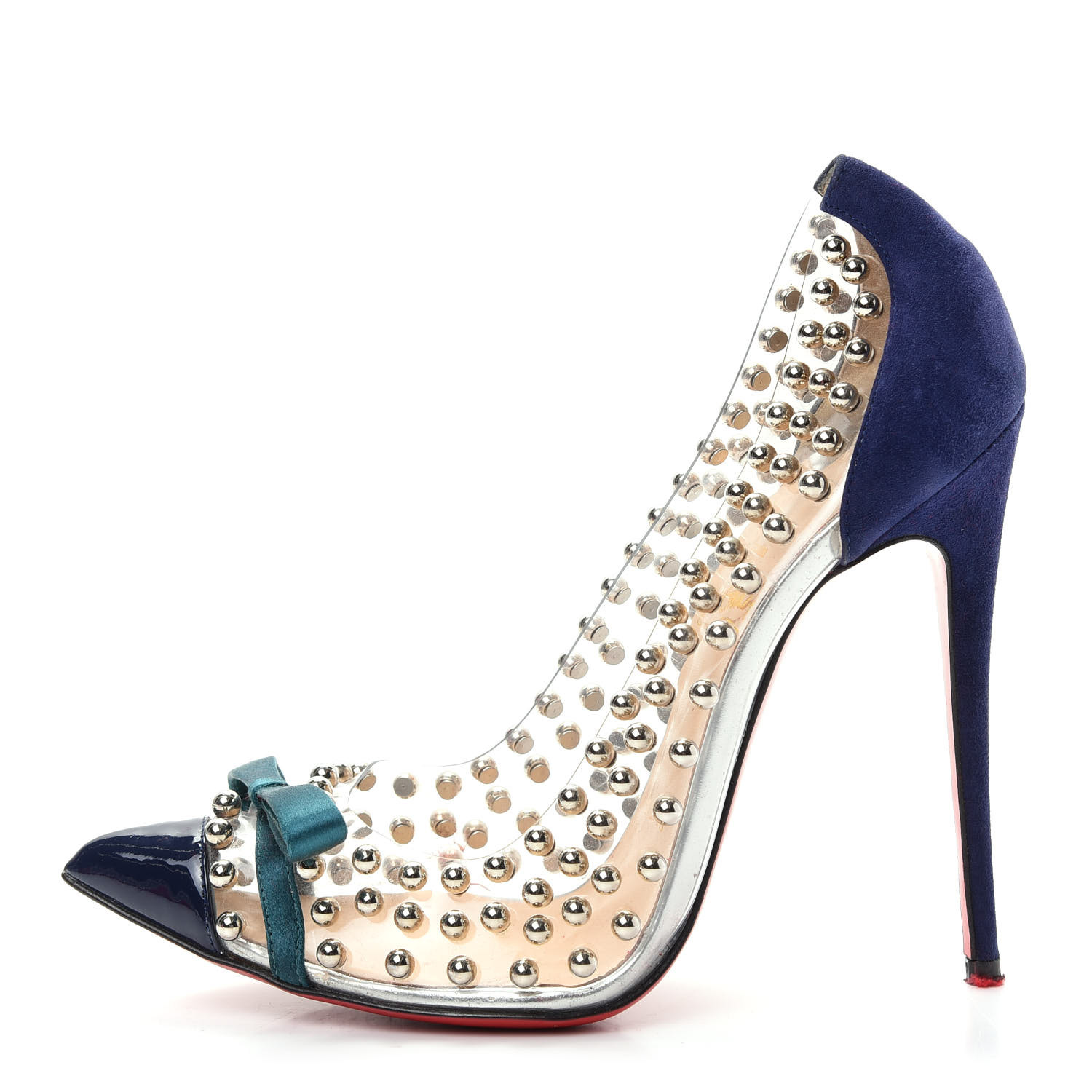 Forstad elektronisk Tale CHRISTIAN LOUBOUTIN Suede Patent Studded Bille et Boule 100 Pumps 37 Navy  725581 | FASHIONPHILE