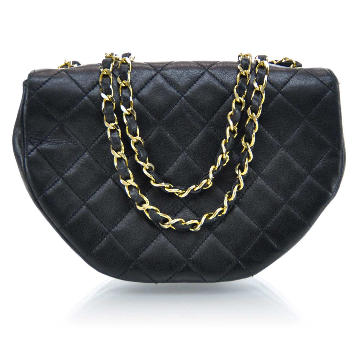 CHANEL Lambskin Quilted Small Half Moon Flap Black 29761
