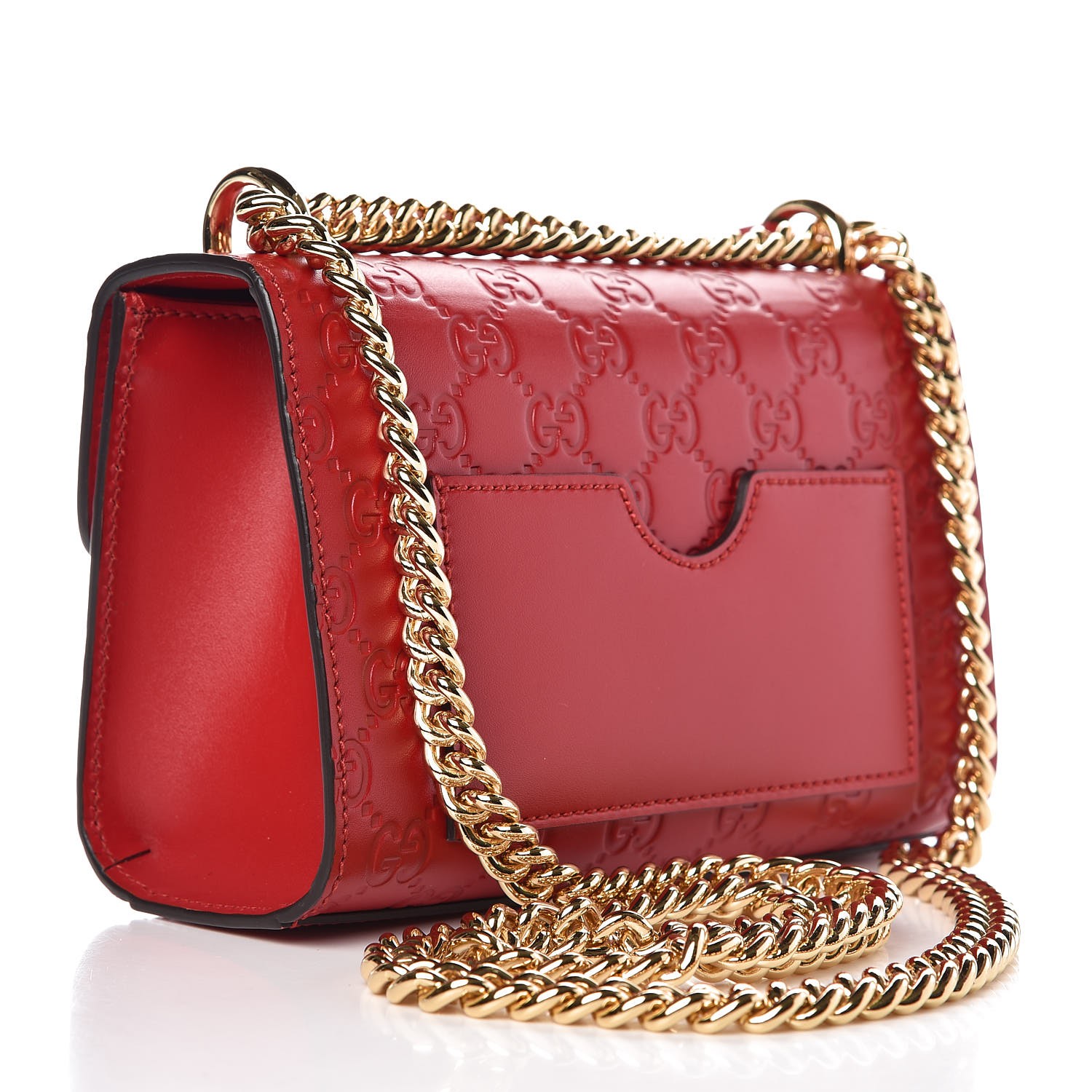 GUCCI Guccissima Small Padlock Shoulder Bag Hibiscus Red 320208