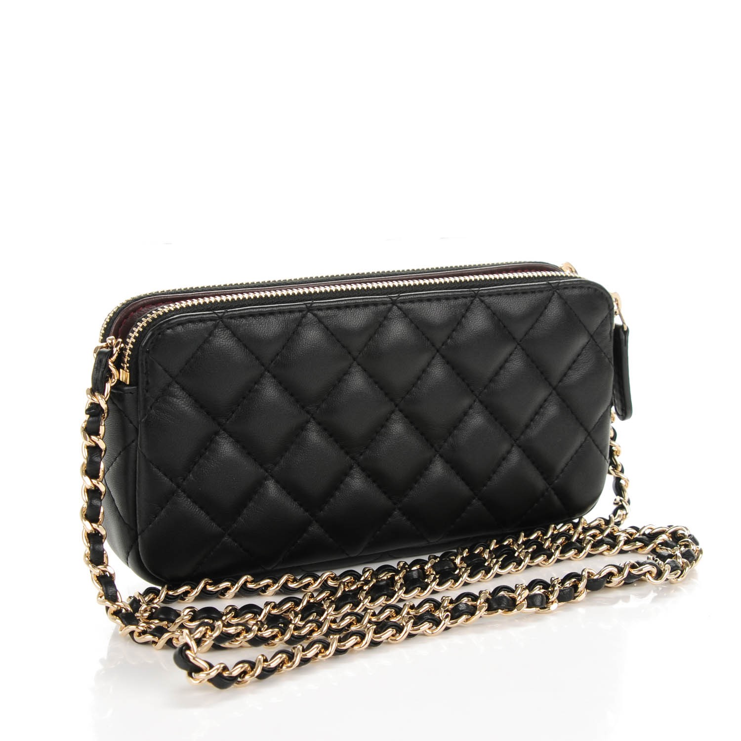 CHANEL Lambskin Quilted Small Clutch With Chain Black 165146