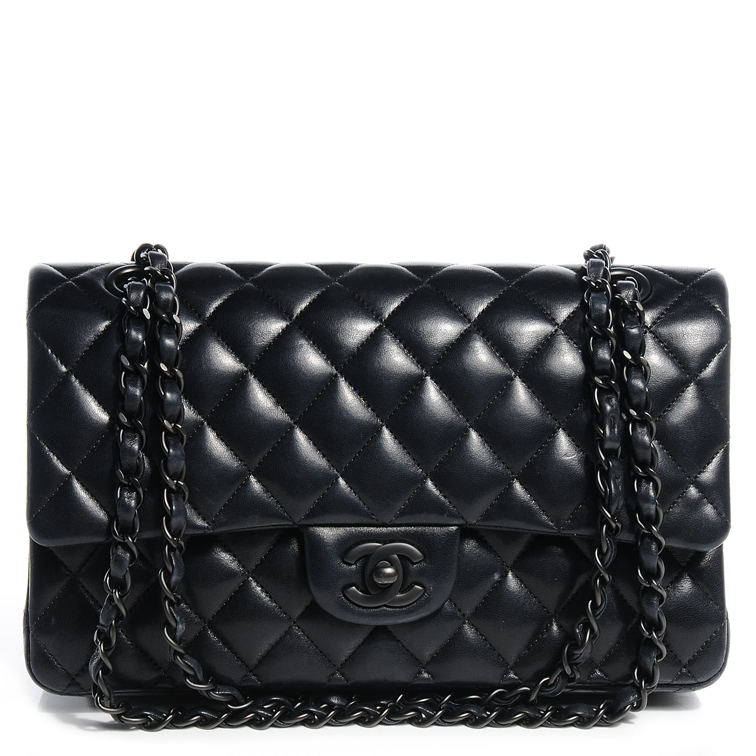 CHANEL Lambskin Quilted Medium Double Flap So Black 63060