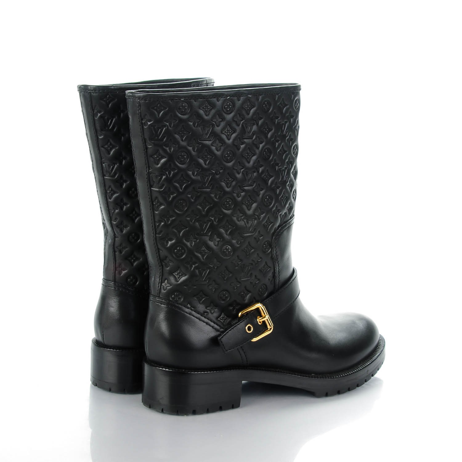 LOUIS VUITTON Monogram Embossed Calf Rebellion Half Boots 39 Black ...