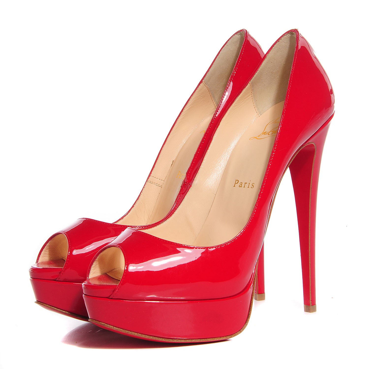 christian louboutin lady peep patent red sole pump