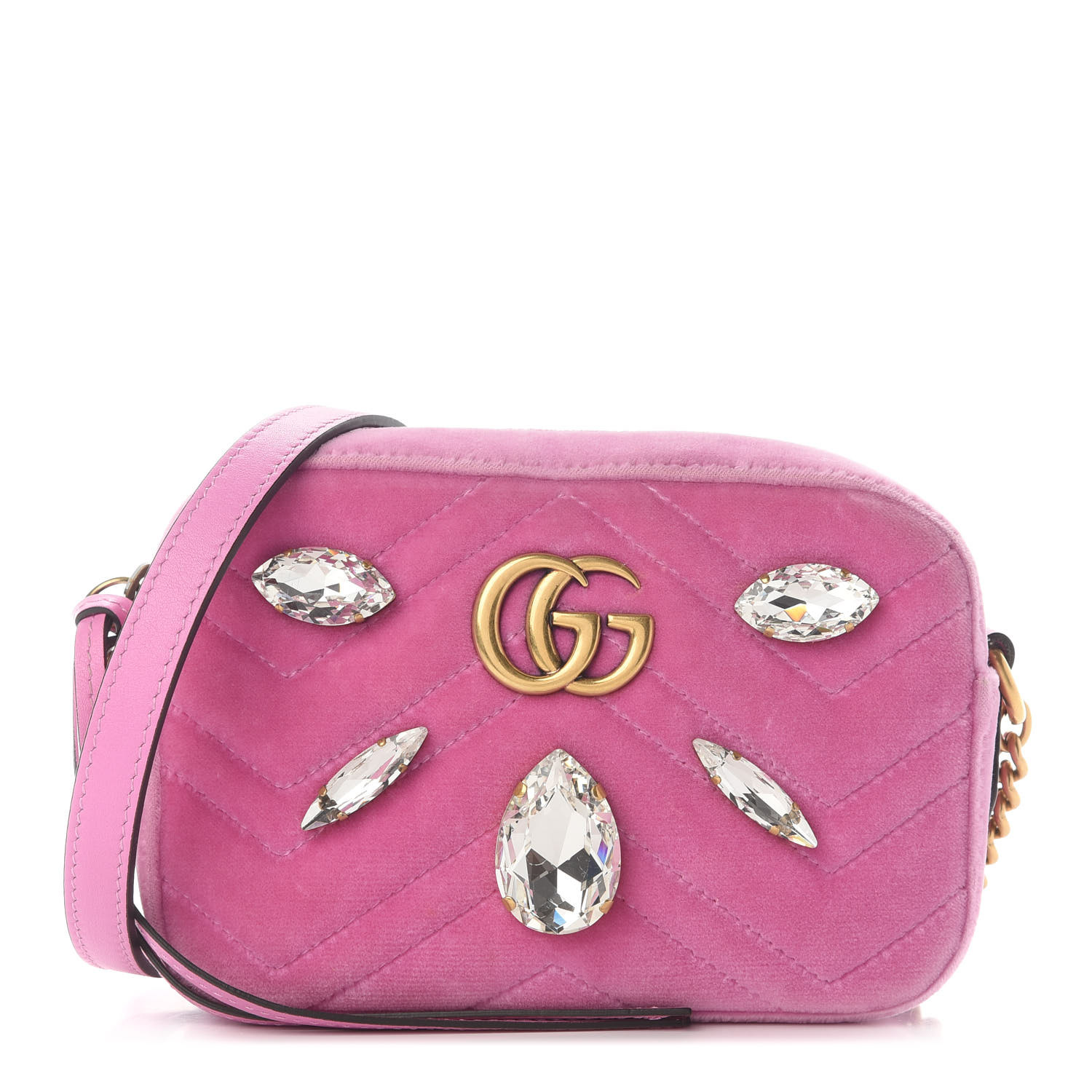 GUCCI Velvet Matelasse Crystals Mini GG Shoulder Bag Pink 874078 | FASHIONPHILE
